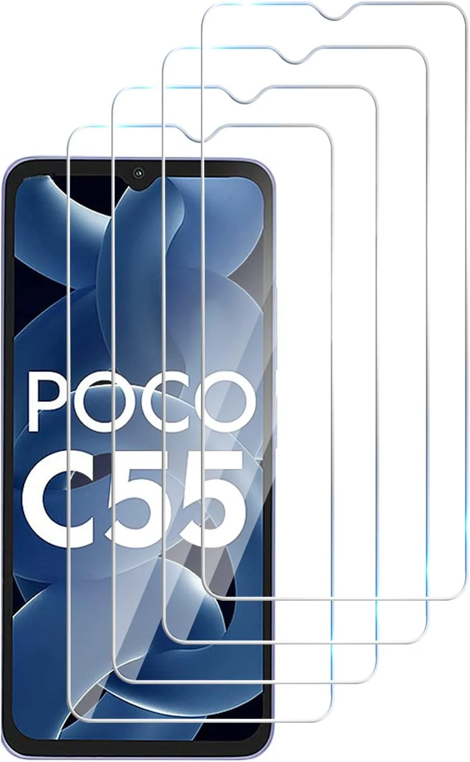 محافظ صفحه نمایش شیشه ای GMUJIAO [بسته 4 عددی] سازگار با Xiaomi Poco C55، فیلم شیشه ای محافظ صفحه نمایش HD با پوشش کامل، محافظ صفحه نمایش شیشه ای Emperored [شفافیت HD] - شفاف