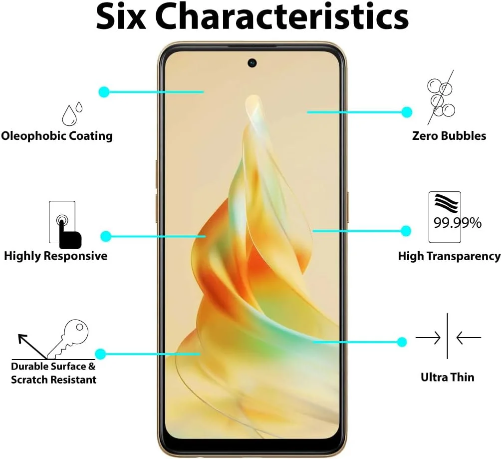 محافظ صفحه نمایش Al-HuTrusHi سازگار با Oppo Reno9 Pro / Reno8 T 5G / A1 Pro / Reno9 / Reno9 Pro+/ Reno9 Pro Plus، محافظ صفحه نمایش شیشه ای حرارت دیده [پوشش کامل HD] [نصب آسان]