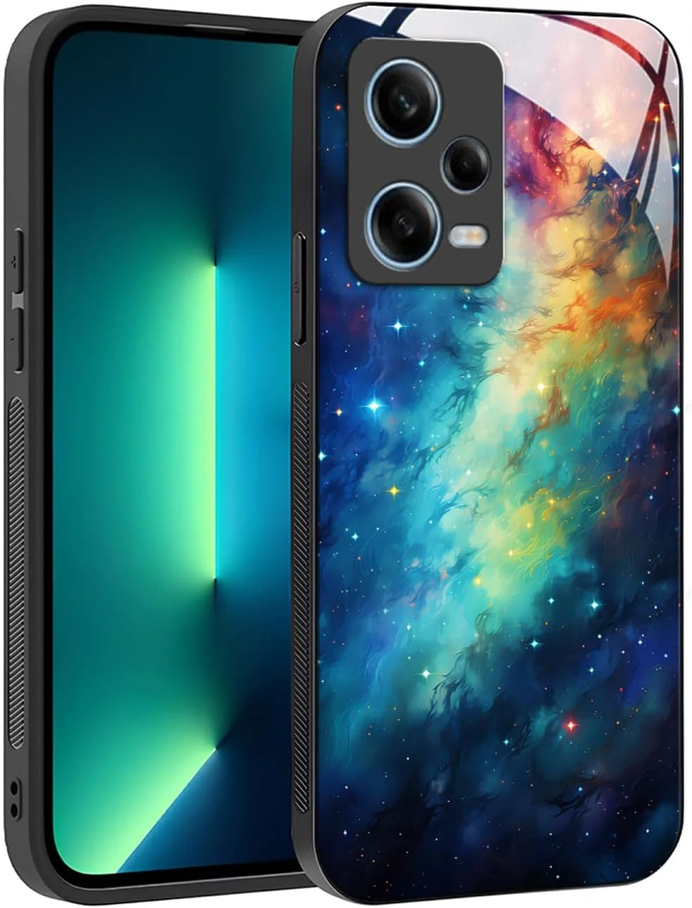 کاور گوشی YUXING برای شیائومی Redmi Note 12 Pro 5G - طرح هندسی هنری آبستره، کاور پشتی شیشه ای ضد خش، قاب باریک ضد لغزش و مقاوم در برابر ضربه (آسمان پر ستاره)