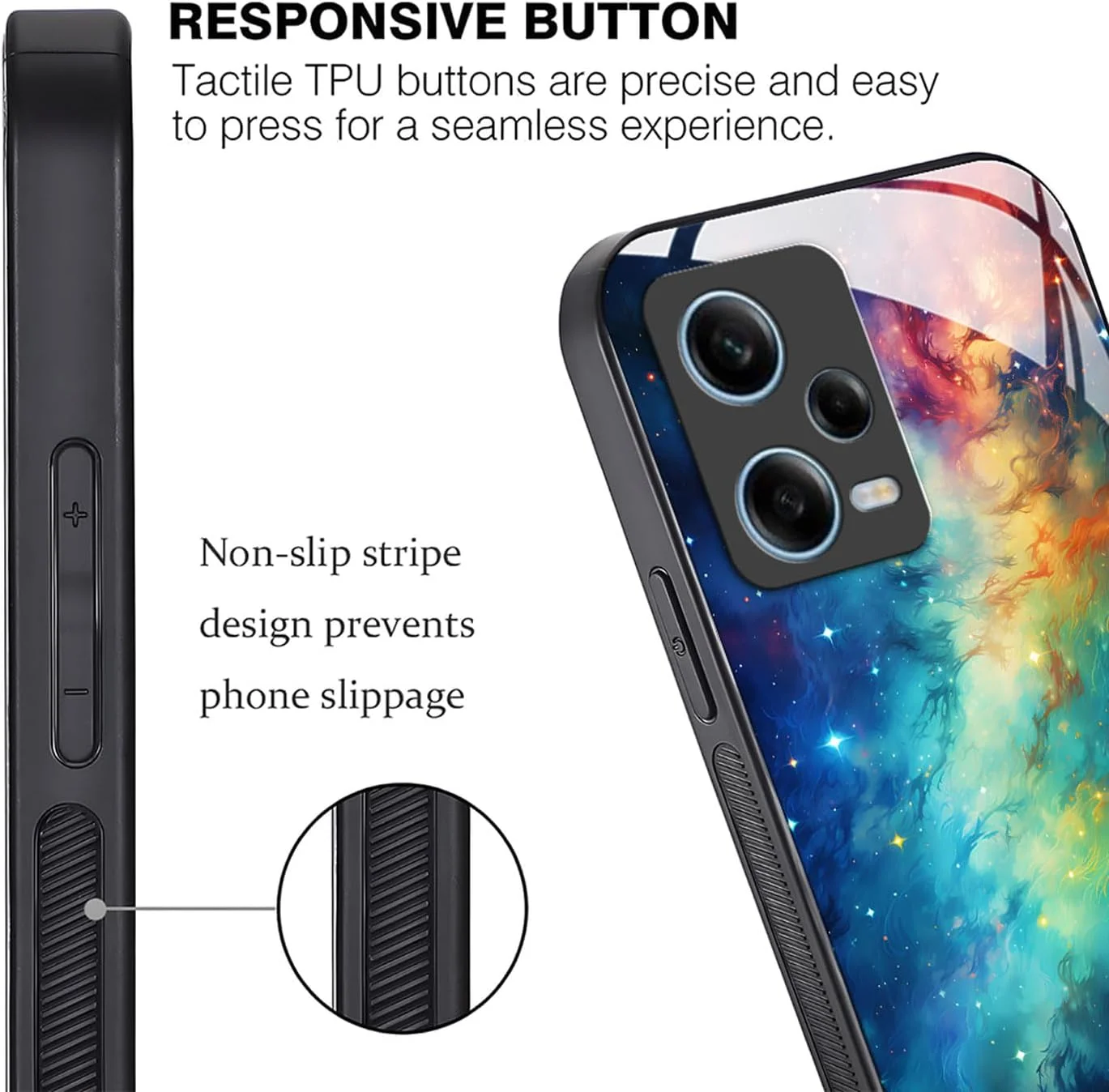 کاور گوشی YUXING برای شیائومی Redmi Note 12 Pro 5G - طرح هندسی هنری آبستره، کاور پشتی شیشه ای ضد خش، قاب باریک ضد لغزش و مقاوم در برابر ضربه (آسمان پر ستاره)