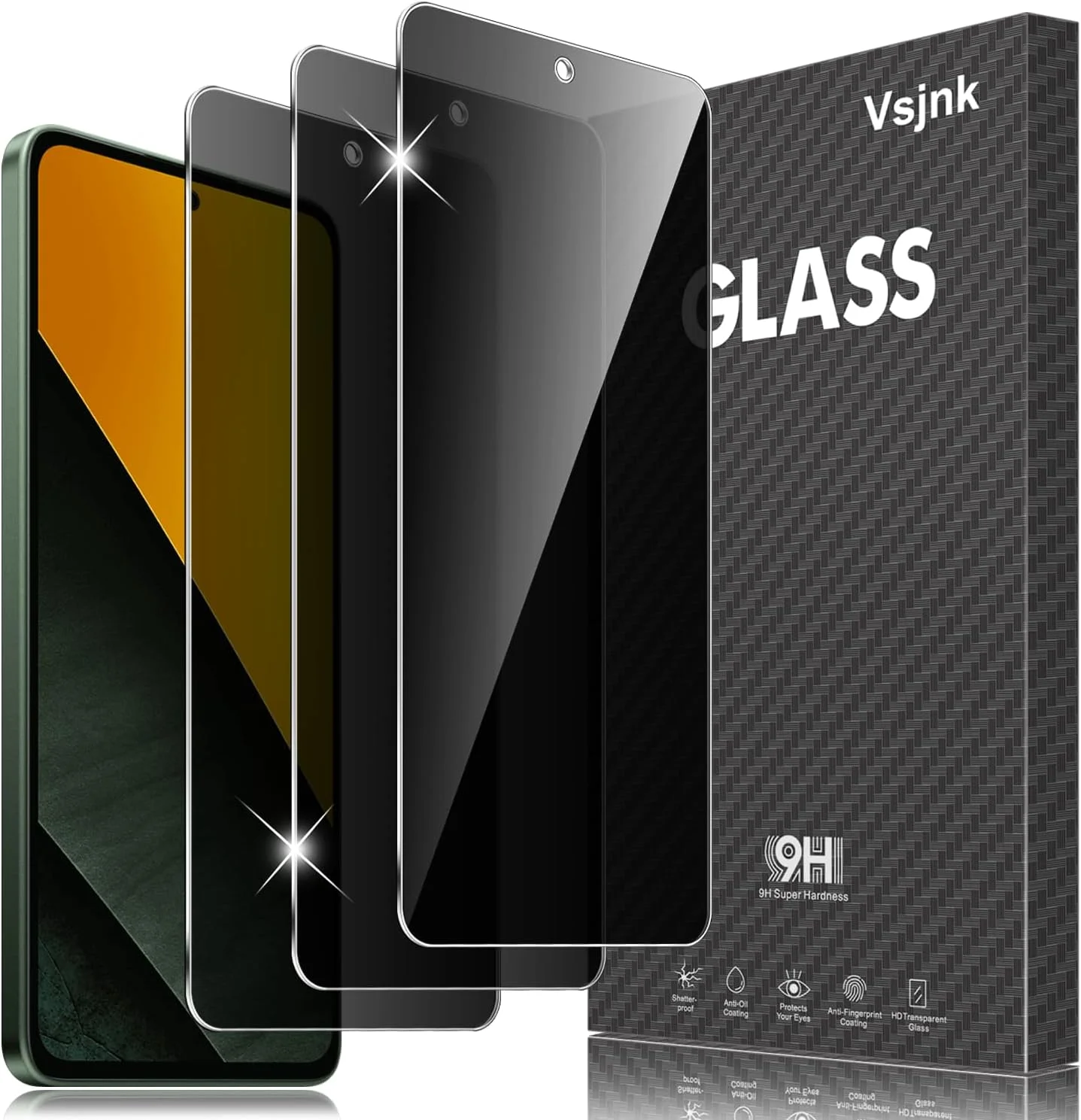 محافظ صفحه نمایش حریم خصوصی Vsjnk سازگار با گوشی Xiaomi POCO M7 Pro 5G، 3 عدد فیلم محافظ ضد اثر انگشت ضد خش ضد حباب سختی 9H