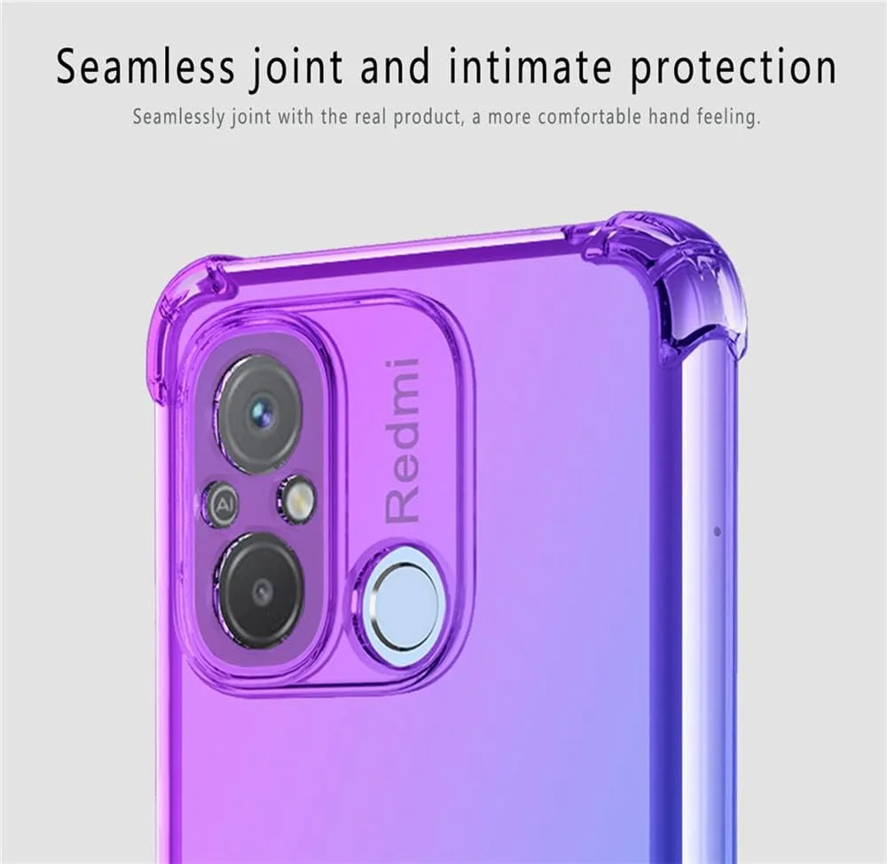 کاور ران ران برای گوشی شیائومی Redmi 12C/ Redmi 11A 4G به همراه 2 محافظ صفحه نمایش شیشه ای حرارت دیده، کاور محافظ TPU ضد خش با رنگ گرادیان شفاف - صورتی سبز