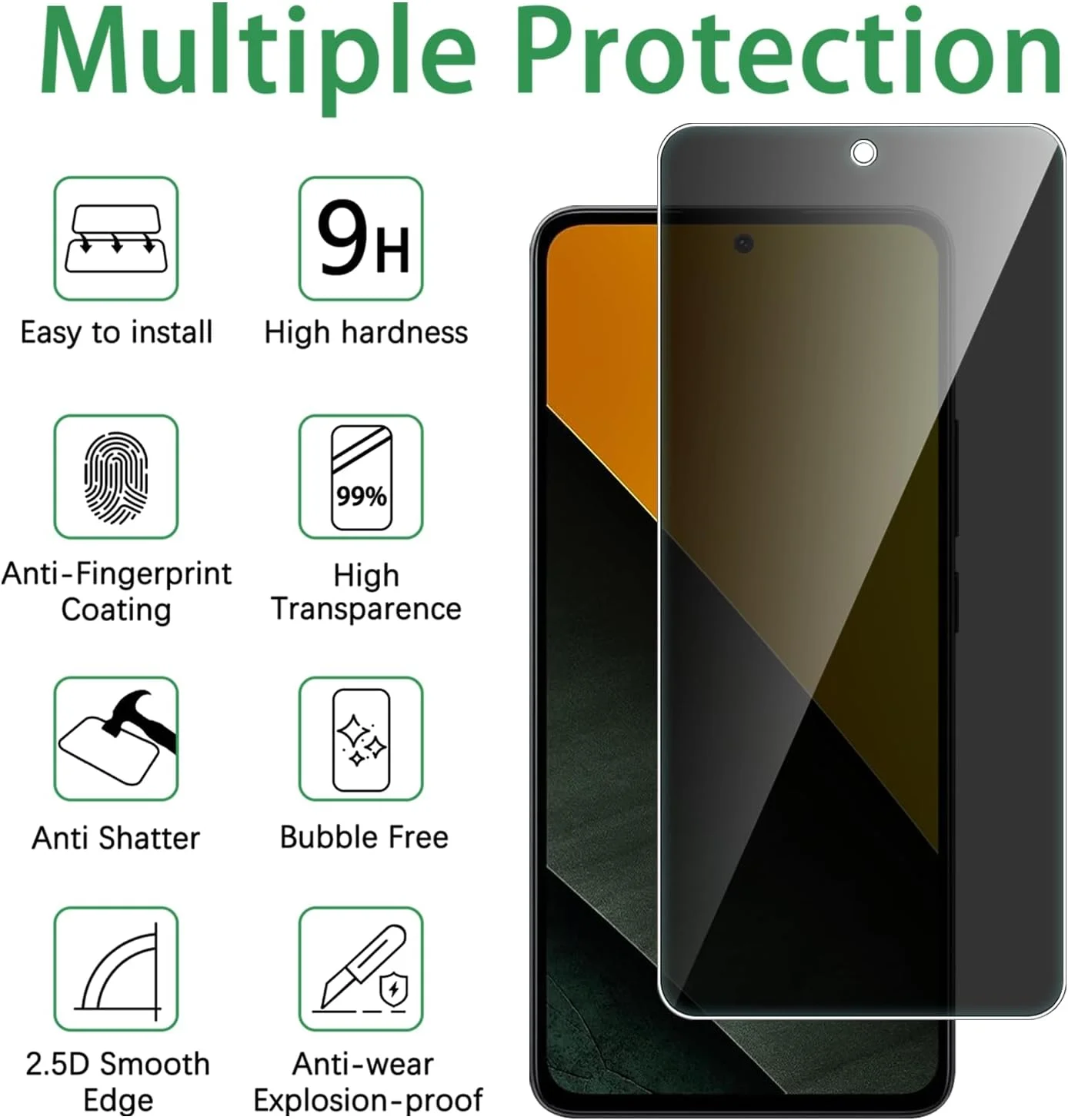 محافظ صفحه نمایش حریم خصوصی Vsjnk سازگار با گوشی Xiaomi POCO M7 Pro 5G، 3 عدد فیلم محافظ ضد اثر انگشت ضد خش ضد حباب سختی 9H