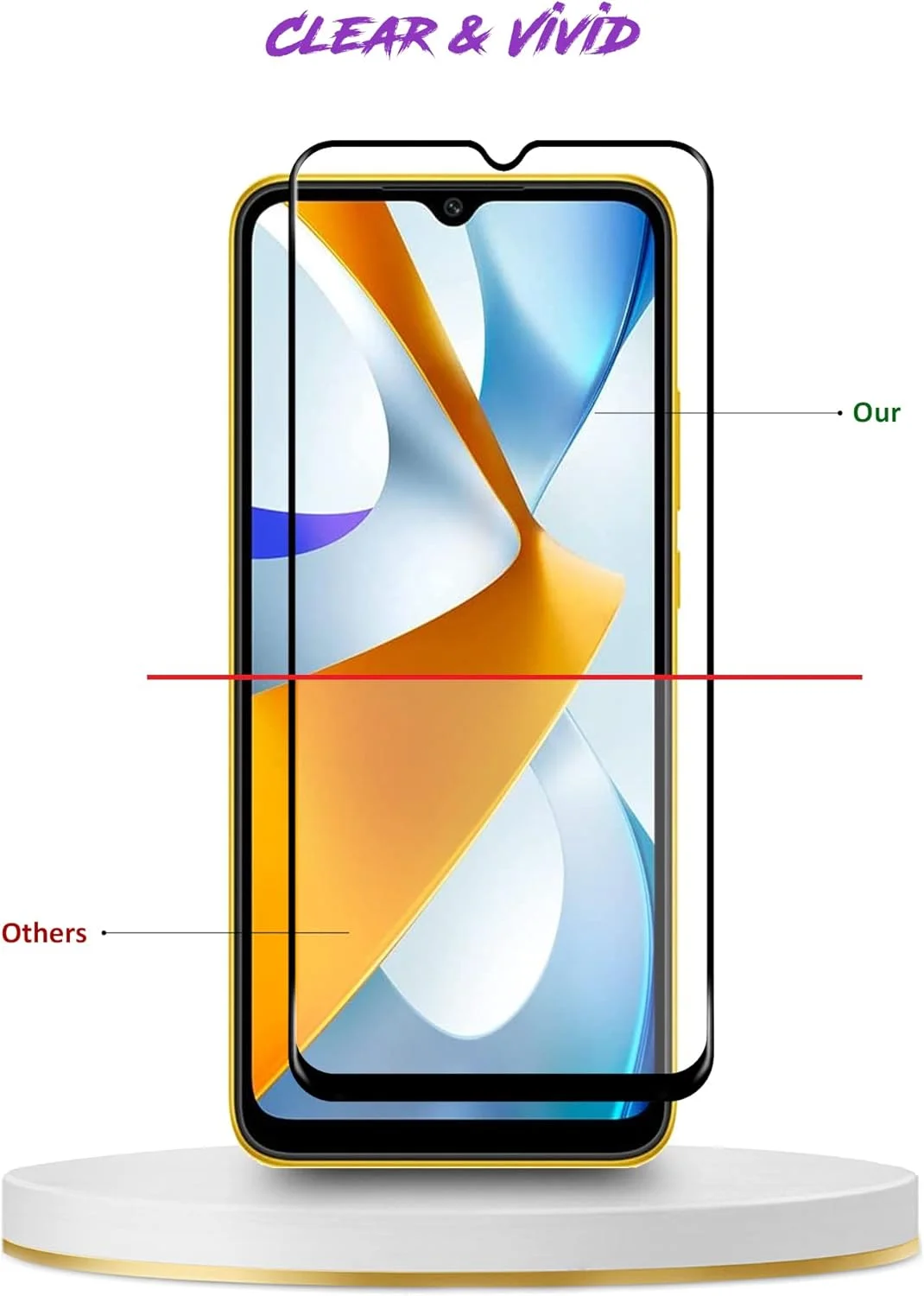 محافظ صفحه نمایش شیشه ای حرارت دیده چسب کامل 5D Wtech برای شیائومی پوکو C40، شفاف/مشکی