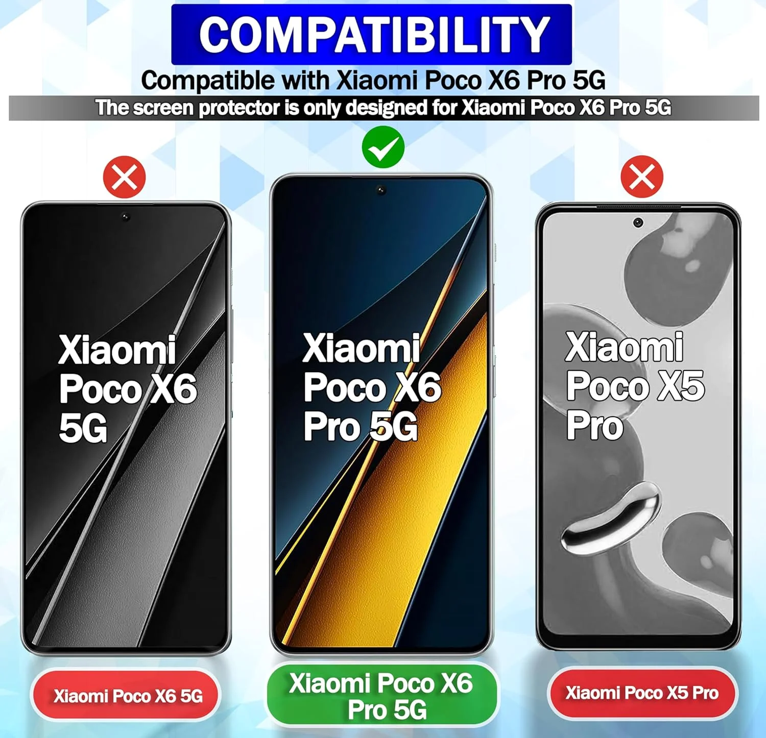 محافظ صفحه نمایش شیشه ای حرارت دیده RKINC [بسته 3 عددی] برای گوشی شیائومی Poco X6 Pro 5G، محافظ صفحه، سختی 9H، شیشه HD 0.33 میلی متری [بدون حباب] [مقاوم در برابر خراش]