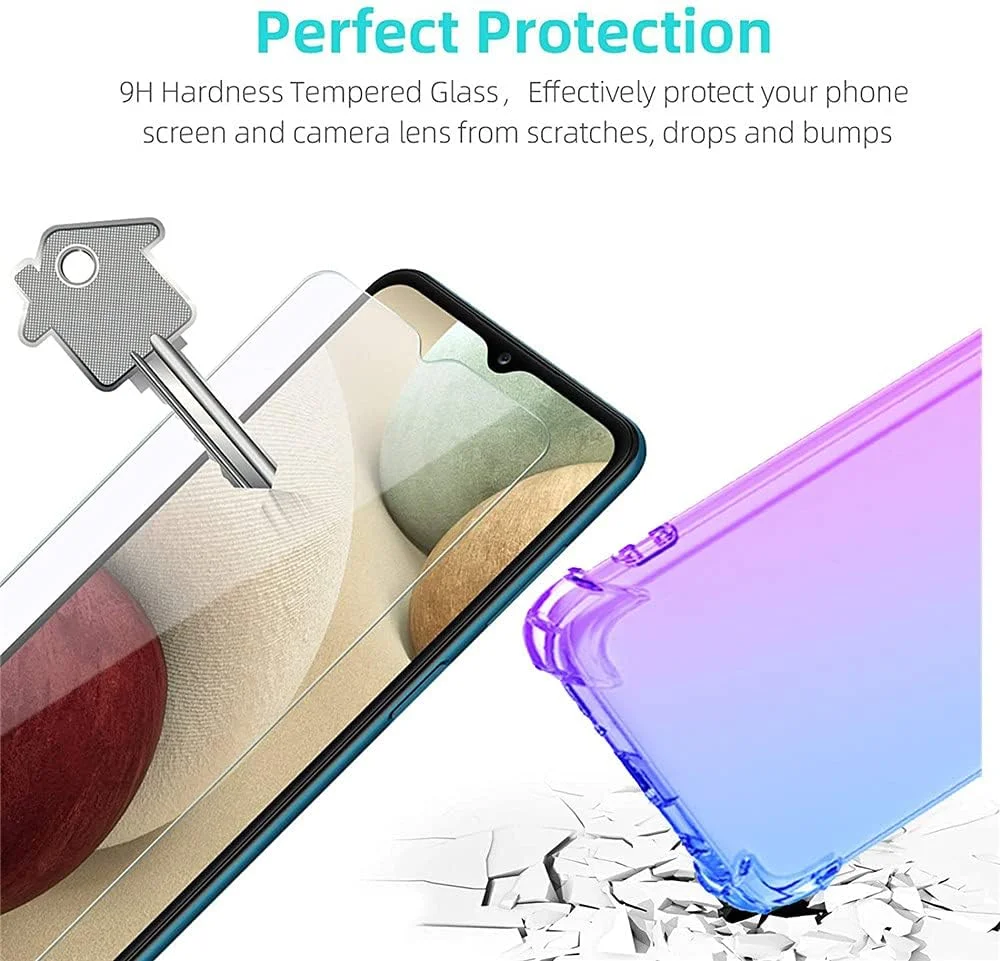 کاور محافظ گوشی ران ران برای ردمی نوت 12R Pro 5G / شیائومی پوکو M6 Pro به همراه 2 محافظ صفحه نمایش شیشه ای حرارت دیده، TPU ضد خش، رنگ گرادیان شفاف، آبی صورتی