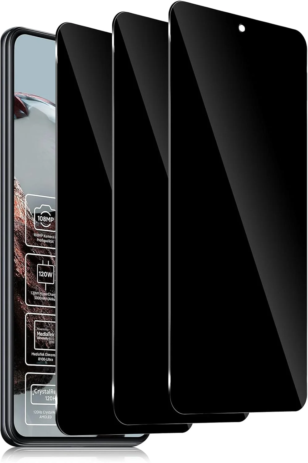 محافظ صفحه نمایش حریم خصوصی Xunzii برای شیائومی 12/12T Pro، شیشه حرارت دیده، فیلم حریم خصوصی با سختی 9H، پوشش کامل، محافظ شیشه حرارت دیده ضد جاسوسی، ضد خش، محافظ حریم خصوصی بدون حباب