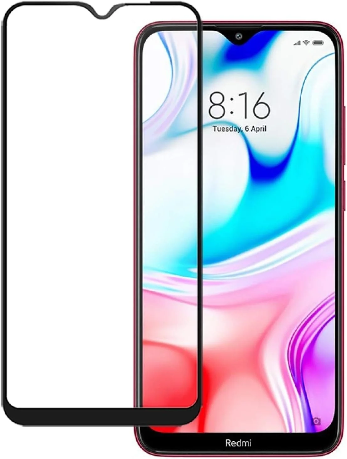 محافظ صفحه نمایش شیشه ای برای گوشی شیائومی ردمی 8 ضخامت 0.33 میلی متر، سختی 9H، لبه های 2.5D، چسب کامل، لوازم جانبی تلفن همراه