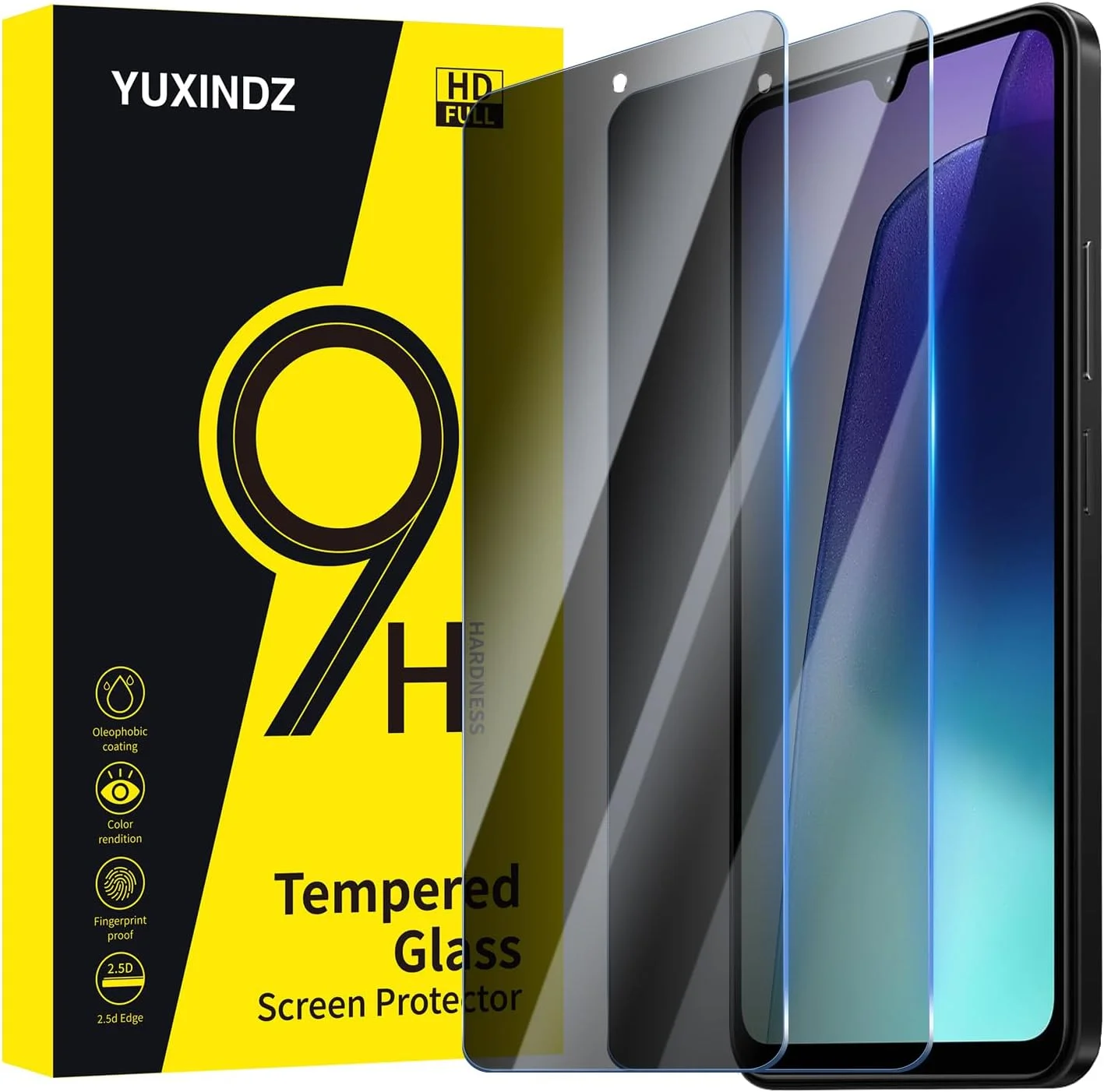 محافظ صفحه نمایش شیشه ای حریم خصوصی YUXINDZ، مناسب برای گوشی شیائومی Redmi 14C، ضد خش، بدون حباب، سختی 9H، 2 عدد
