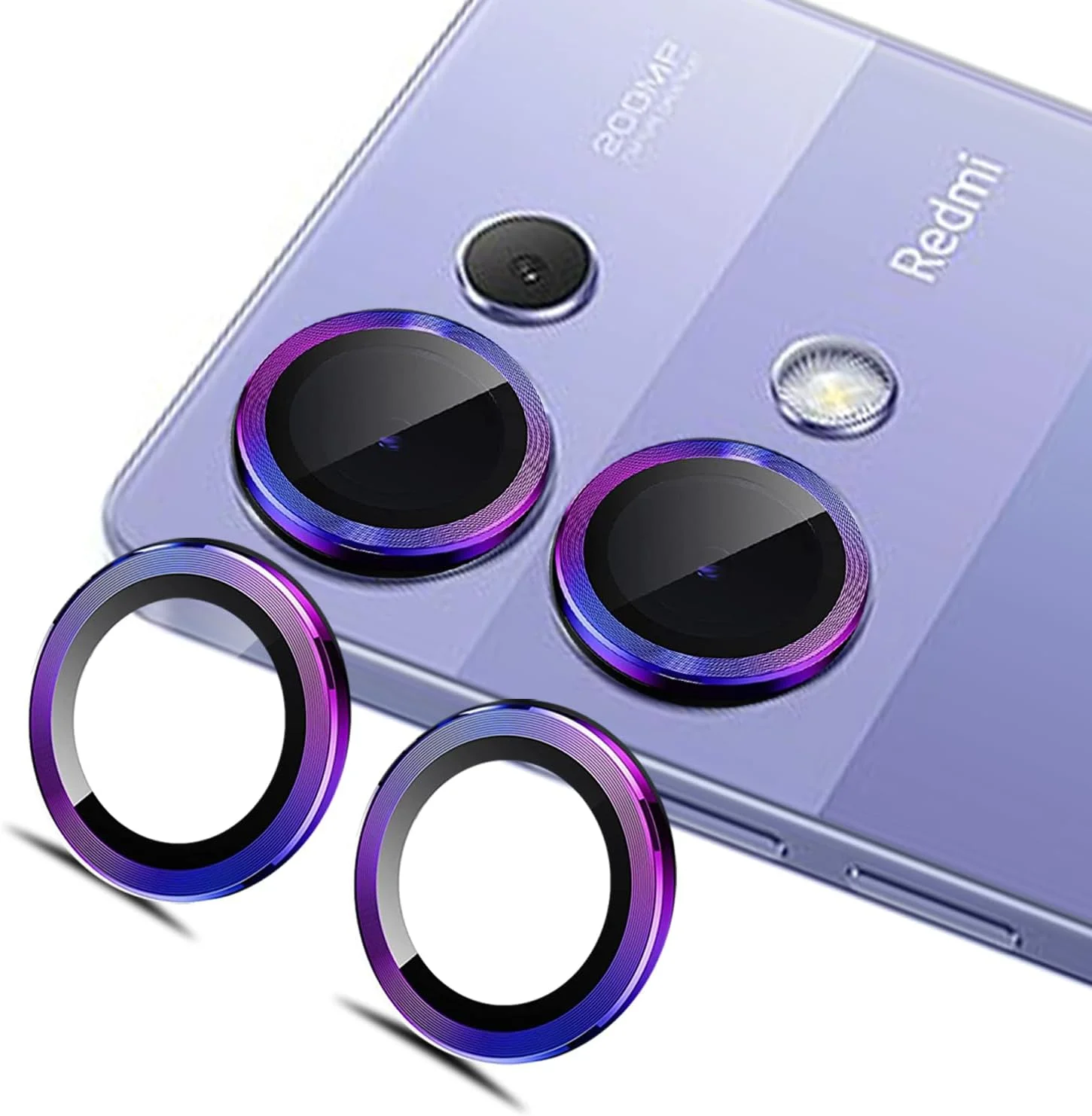 محافظ لنز دوربین گوشی شیائومی ردمی نوت 13 پرو 4G زکینگ [بسته 2 عددی]، شیشه حرارت دیده 9H، حلقه فلزی جداگانه (رنگ)