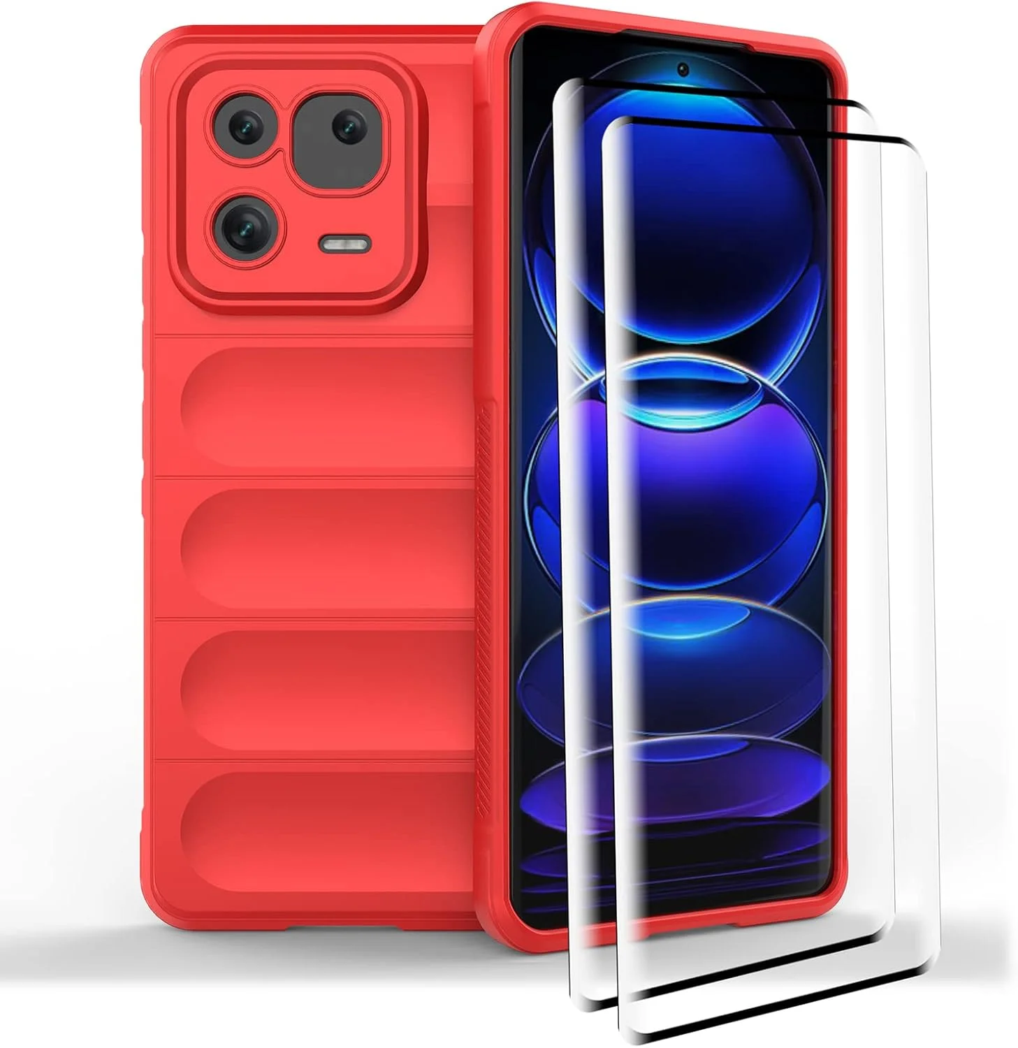 کاور GMUJIAO سازگار با شیائومی 13 پرو، ضد لغزش، ضد ضربه، ضد خش، محافظ با 2 محافظ صفحه نمایش شیشه ای تمپرد - قرمز