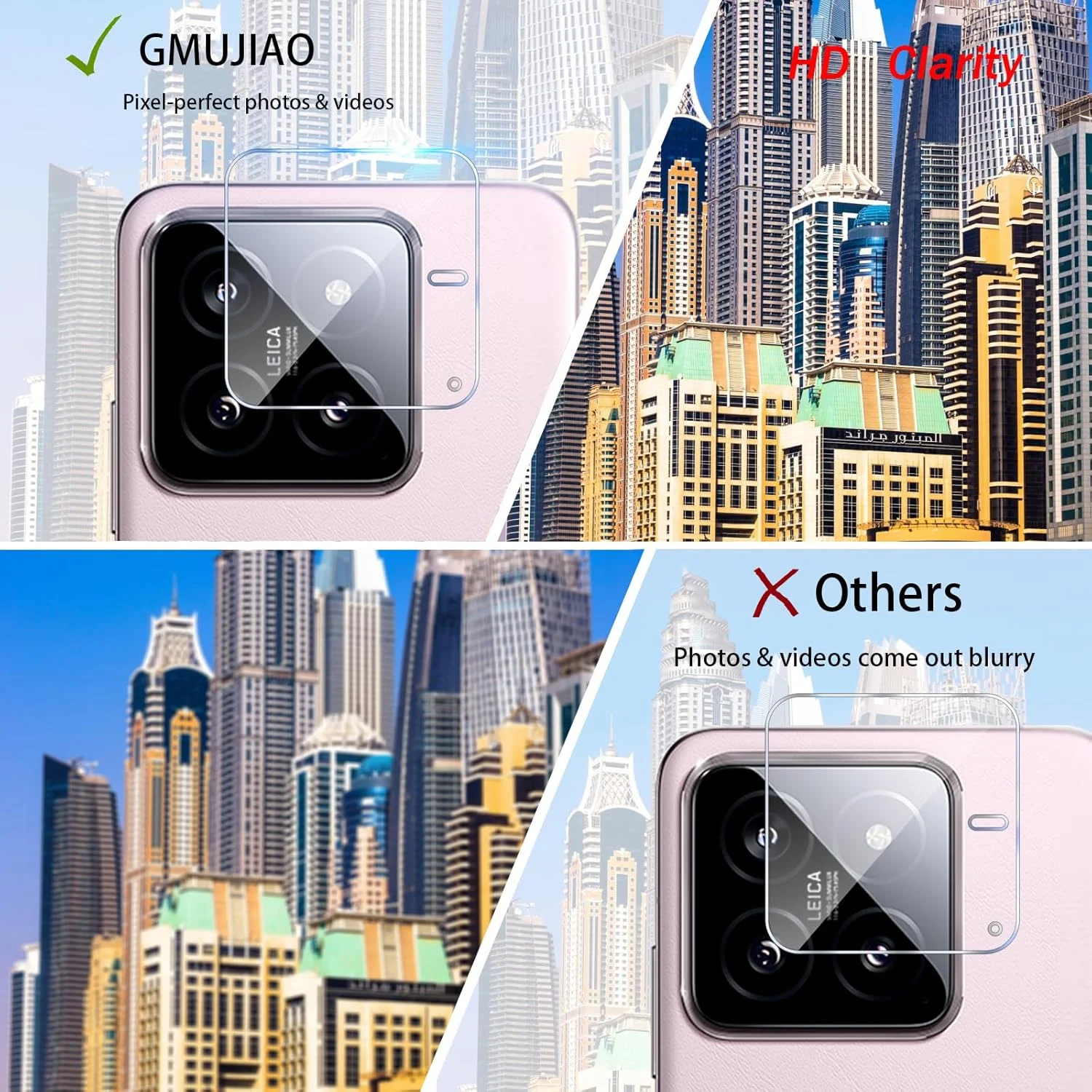 GMUJIAO [بسته 2+2 عددی] سازگار با شیائومی 14، محافظ صفحه نمایش شیشه ای حرارت دیده و محافظ لنز دوربین، فیلم شیشه ای حرارت دیده تمام صفحه HD [ضد شکستگی]