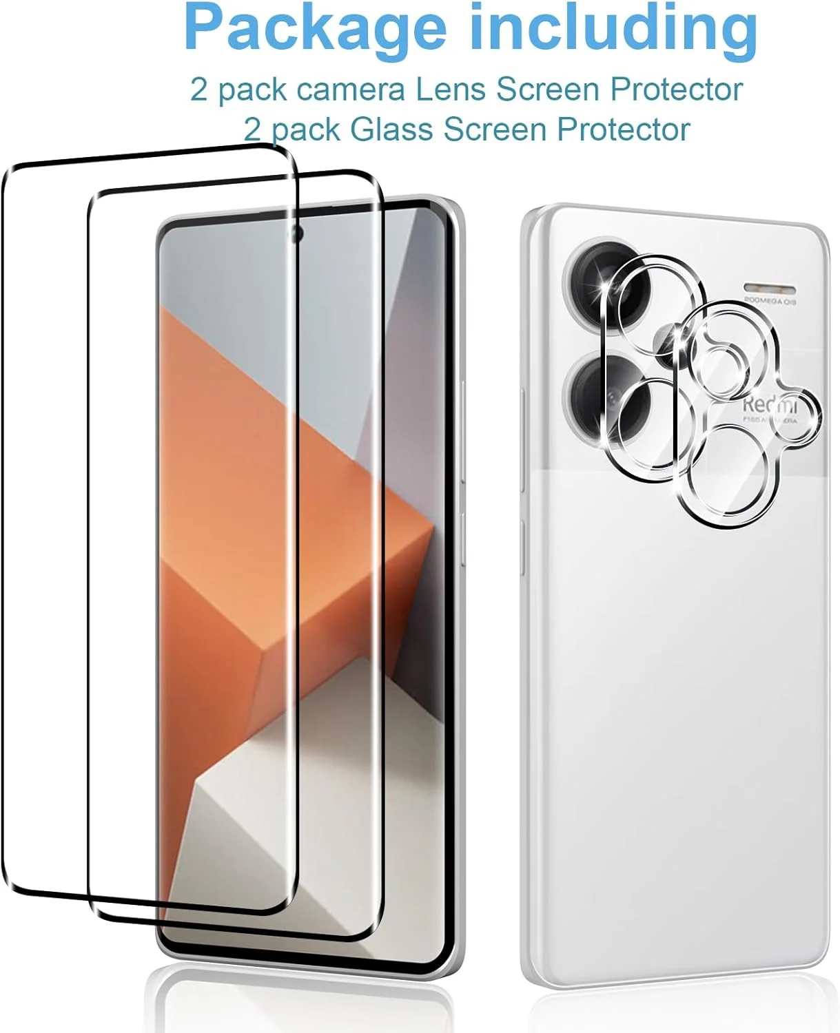 محافظ صفحه نمایش و لنز دوربین شیشه ای Anoowkoa (بسته 2+2) مناسب برای گوشی شیائومی Redmi Note 13 Pro Plus 5G / Redmi Note 13 Pro+ 5G، ضد اثر انگشت