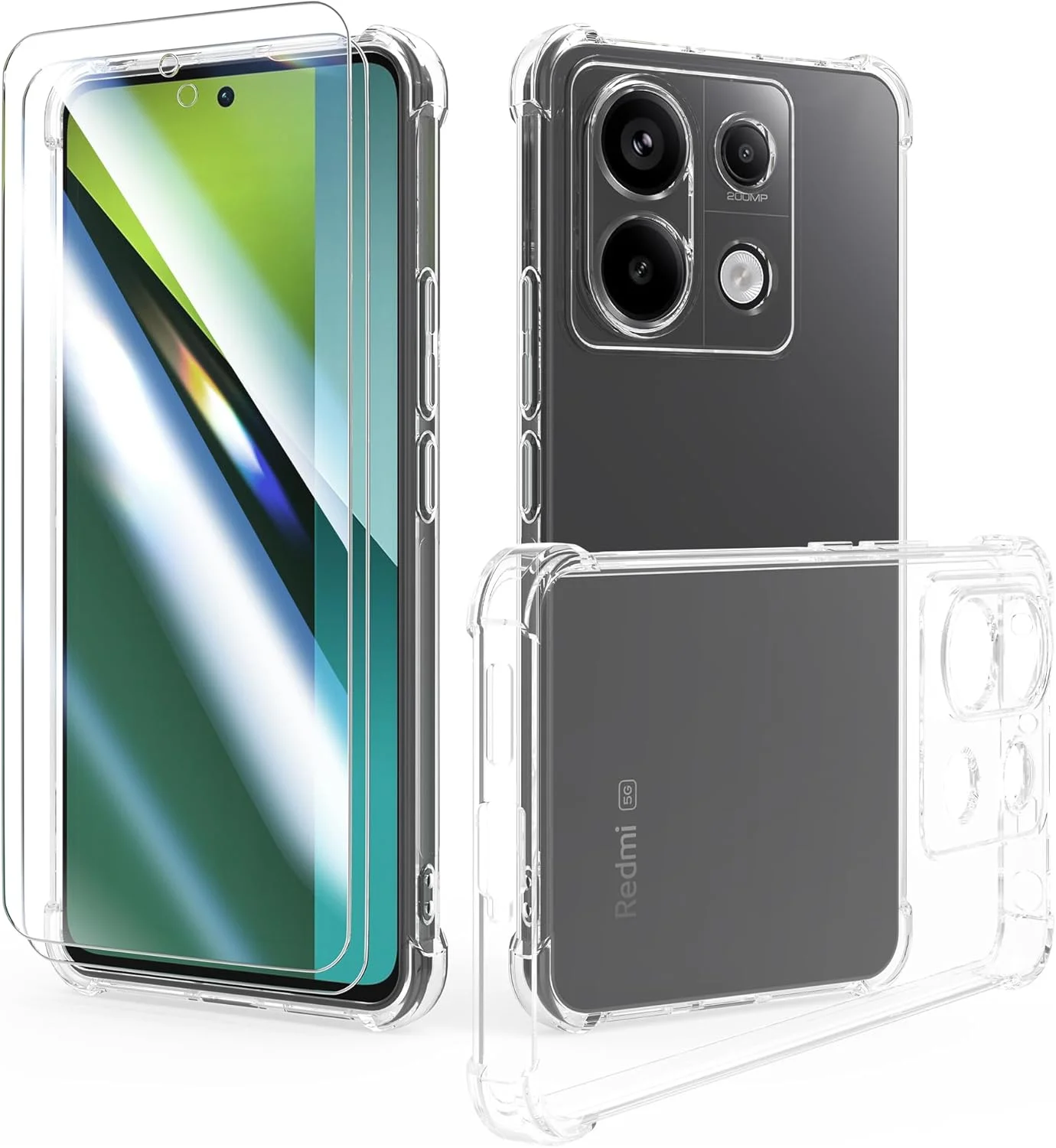 کاور محافظ گوشی SMYTU برای شیائومی Redmi Note 12 Pro + به همراه محافظ صفحه نمایش شیشه ای، کاور محافظ ضد زردی شفاف، ضد ضربه، سبک و باریک برای شیائومی Redmi Note 12 Pro Plus - کریستالی شفاف