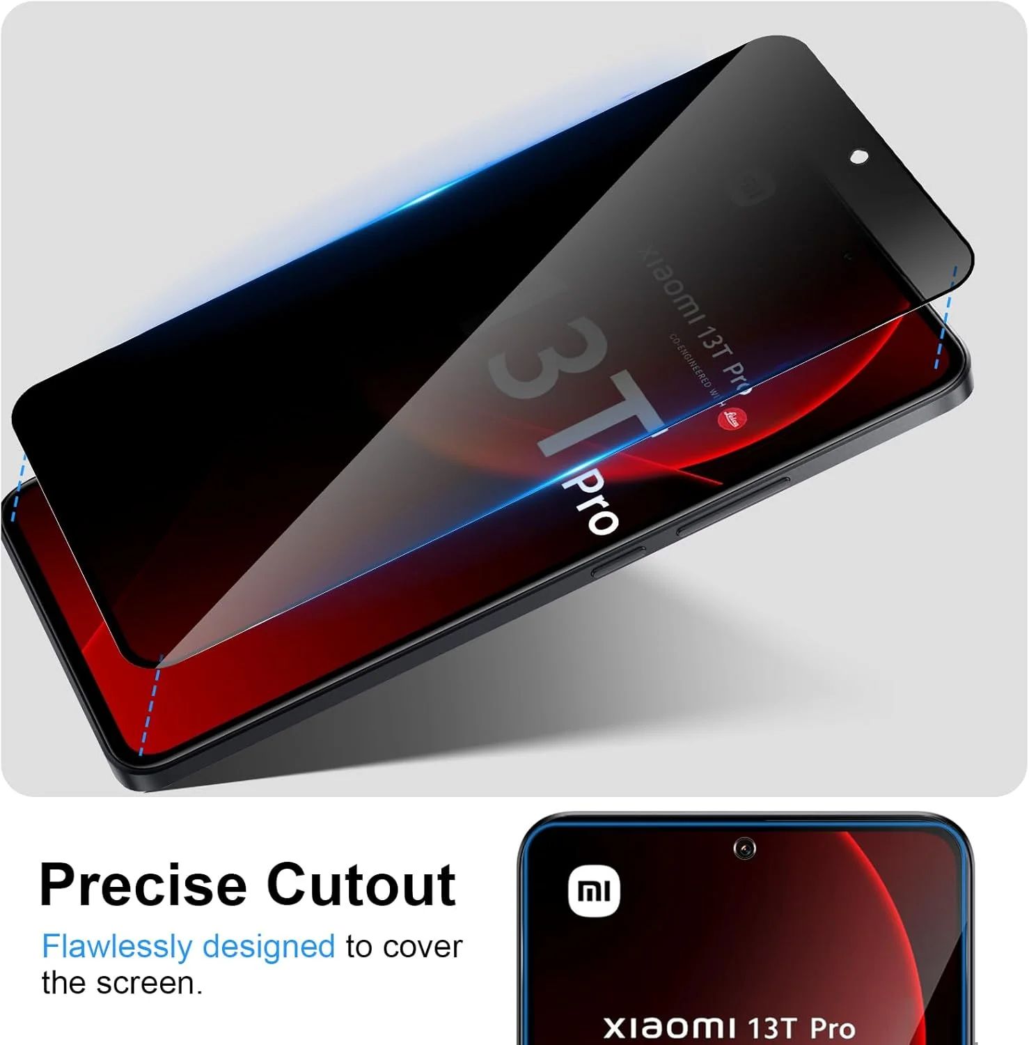 محافظ صفحه نمایش حریم خصوصی Xunzii برای شیائومی 13/13T Pro، شیشه حرارت دیده، فیلم حریم خصوصی ضد خش با سختی 9H، محافظ شیشه ای ضد جاسوسی و ضد دید زدن، محافظ شیشه ای حریم خصوصی بدون حباب