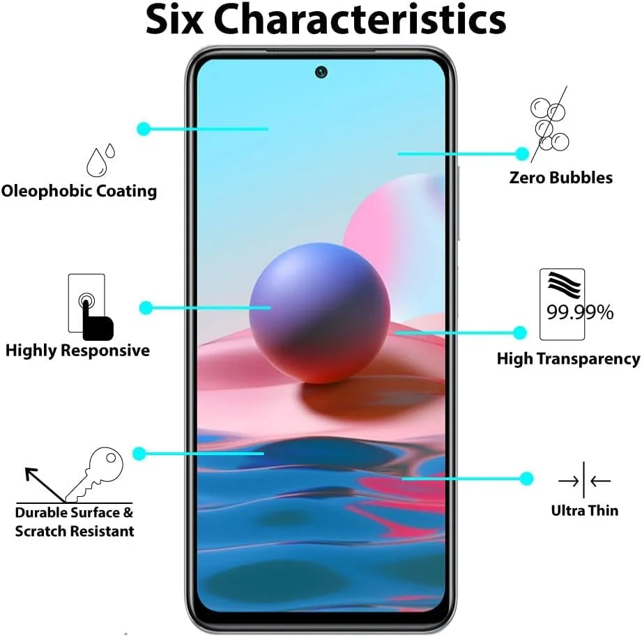 محافظ صفحه نمایش AWH سازگار با شیائومی Redmi Note 10 / شیائومی Redmi Note 10s، [نصب آسان] [بدون حباب] [سازگار با قاب] [ضد خش]، [ضد اثر انگشت]