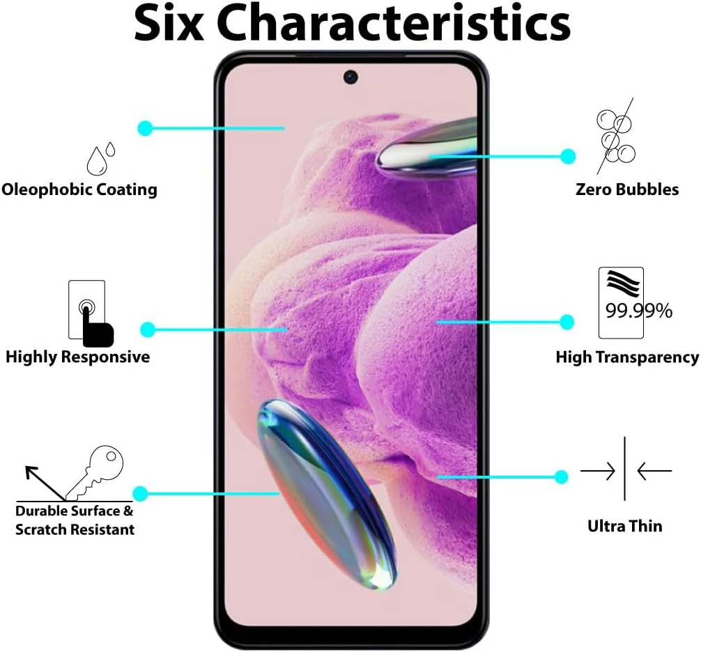 محافظ صفحه نمایش Al-HuTrusHi سازگار با گوشی های شیائومی Redmi Note 12S / Redmi Note 11S / Redmi Note 11 شیشه حرارت دیده [پوشش کامل HD] [نصب آسان] [سختی 9H] فیلم محافظ