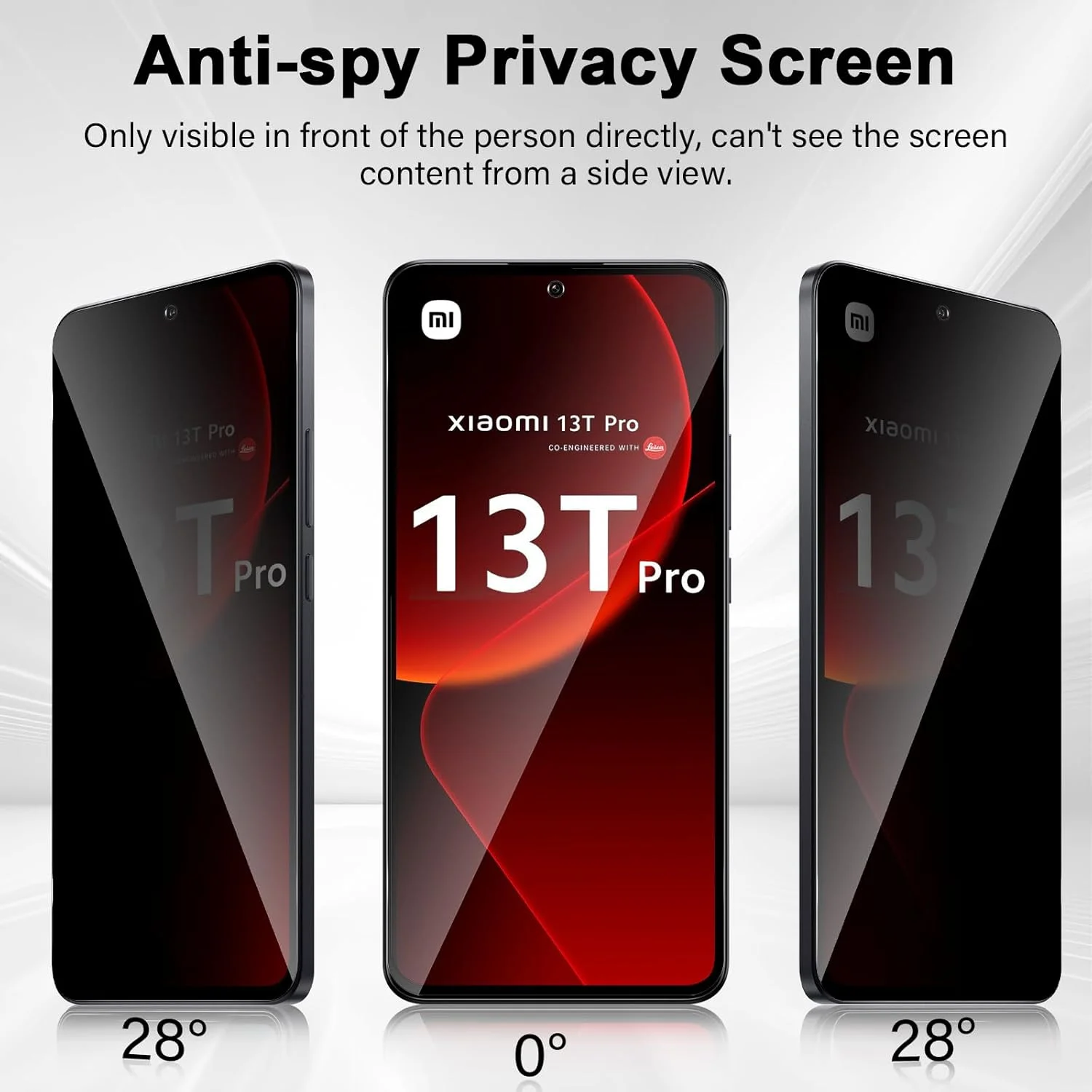 محافظ صفحه نمایش حریم خصوصی شیشه ای تمپرد Xunzii برای شیائومی 13T/13T Pro، محافظ صفحه نمایش حریم خصوصی با سختی 9H [بسته 3 عددی]، پوشش کامل ضد جاسوسی، محافظ شیشه ای تمپرد بدون حباب