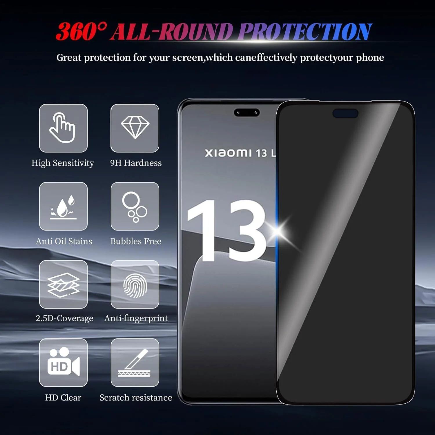 محافظ صفحه نمایش حریم خصوصی کولایک برای شیائومی 13 لایت، بسته 2 عددی، محافظ صفحه نمایش ضد جاسوسی، فیلم شیشه ای حرارت دیده ضد جاسوسی، فیلم حریم خصوصی، سختی 9H، ضد خش، ضد ضربه