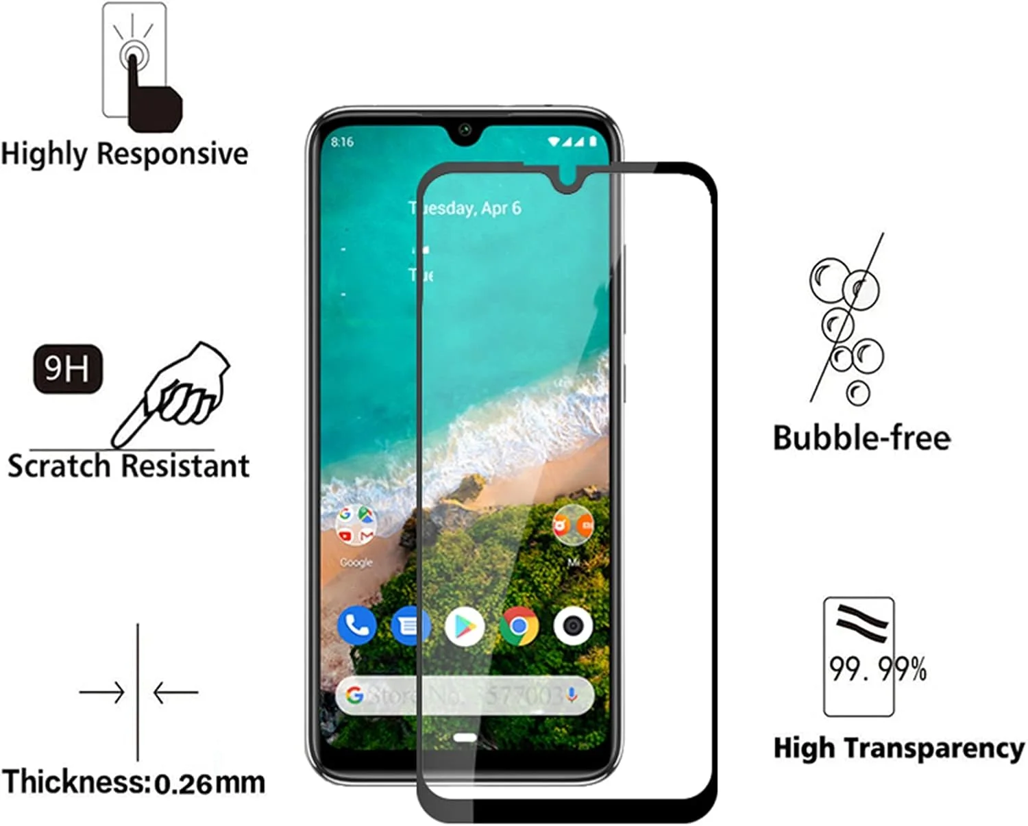 محافظ صفحه نمایش شیشه ای حرارت دیده گوشی موبایل شیائومی ردمی نوت 9s 9 پرو مکس، پوشش کامل، 3 عدد