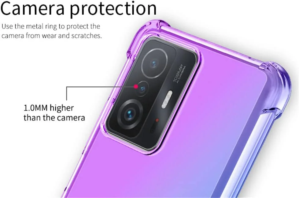 کاور RonRun برای شیائومی 11T (11T PRO) + 2 محافظ صفحه نمایش شیشه ای حرارت دیده، TPU سیلیکونی محافظ گرادیان شفاف فوق العاده نازک ضد زردی، مشکی طلایی