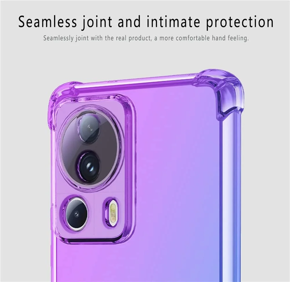 کاور محافظ گوشی شیائومی 13 لایت RonRun به همراه 2 محافظ صفحه نمایش شیشه ای حرارت دیده، TPU ضد خش، رنگ градиент شفاف، طلایی صورتی