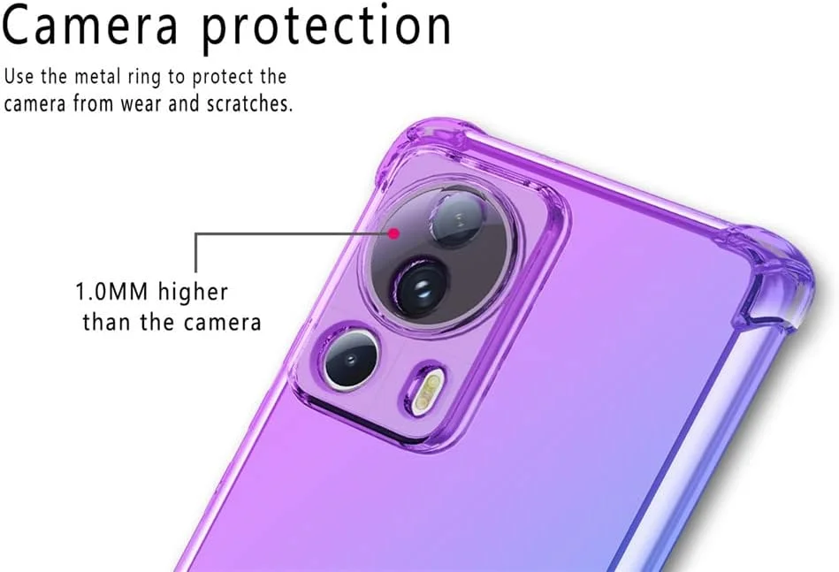 کاور محافظ گوشی شیائومی 13 لایت RonRun به همراه 2 محافظ صفحه نمایش شیشه ای حرارت دیده، TPU ضد خش، رنگ градиент شفاف، طلایی صورتی