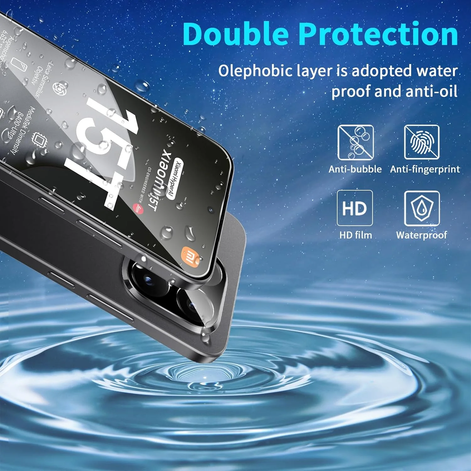 محافظ صفحه نمایش شیشه ای حرارت دیده Lutree برای شیائومی 15T/15T Pro، بسته 2 عددی + 2 شیشه محافظ + فیلم محافظ دوربین (مشکی)، ضد خش سختی 9H، فیلم محافظ صفحه نمایش HD بدون حباب