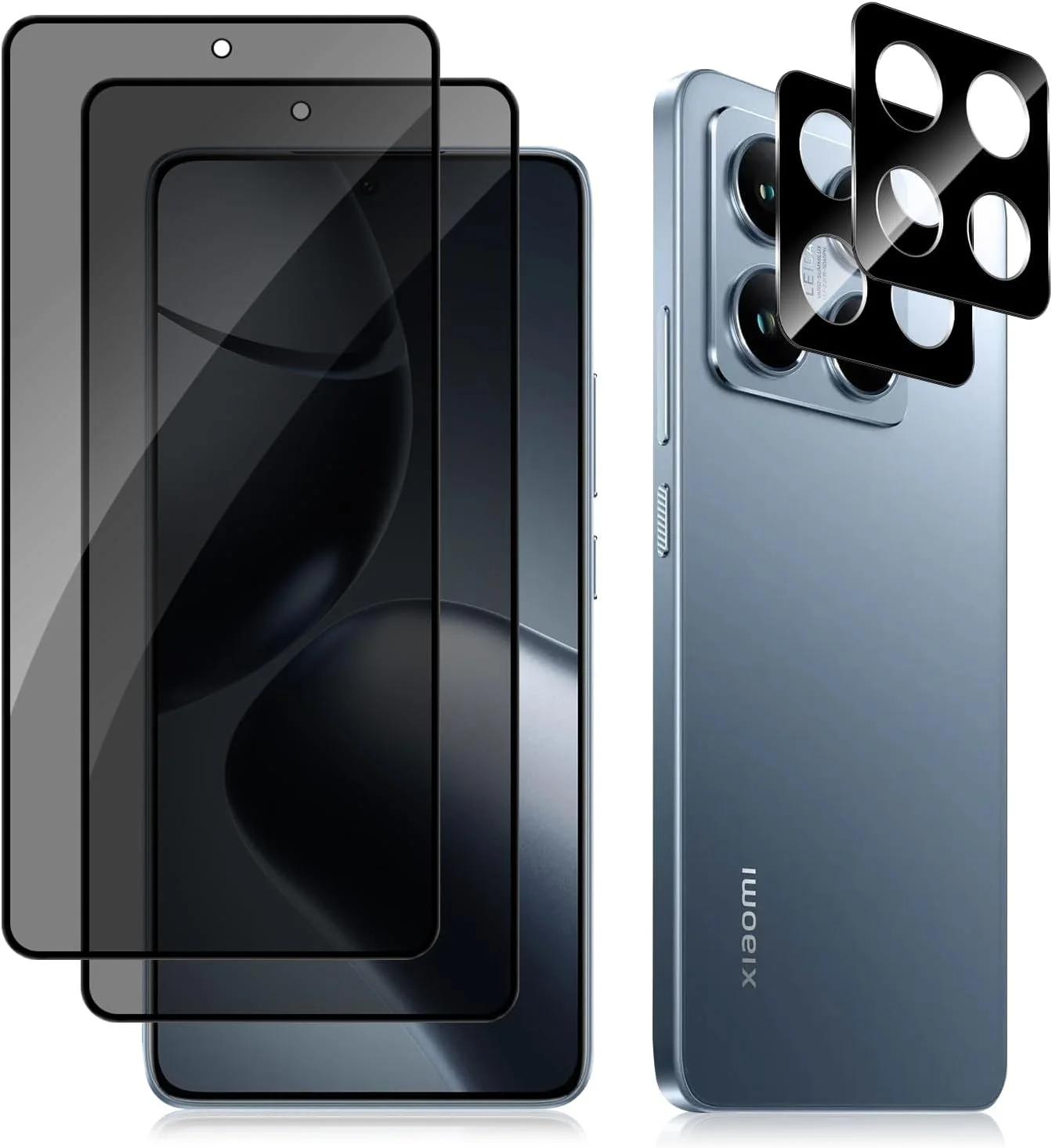 محافظ صفحه نمایش حریم خصوصی موکازی برای شیائومی 14T 5G، 2 + 2 عدد، محافظ صفحه نمایش شیشه ای تمپر شده ضد جاسوسی + محافظ دوربین، سختی 9H، فیلم شیشه ای ضد جاسوسی، مقاوم در برابر خراش