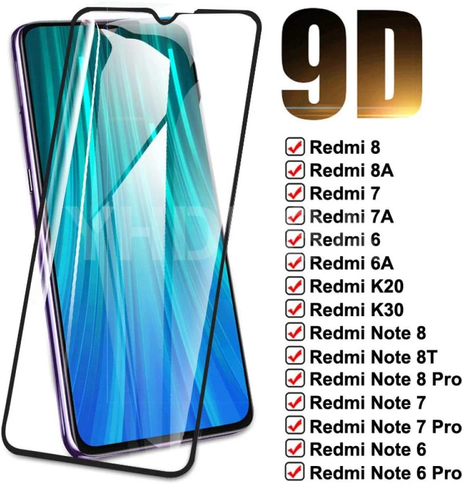 بسته 3 عددی محافظ صفحه نمایش شیشه ای حرارت دیده 9D کامل MIBQM، مناسب برای گوشی های شیائومی Redmi 8 8A 7 7A 6 6A K20 K30 و Redmi Note 8T 8 7 6 Pro، فیلم محافظ صفحه نمایش برای Redmi Note 7