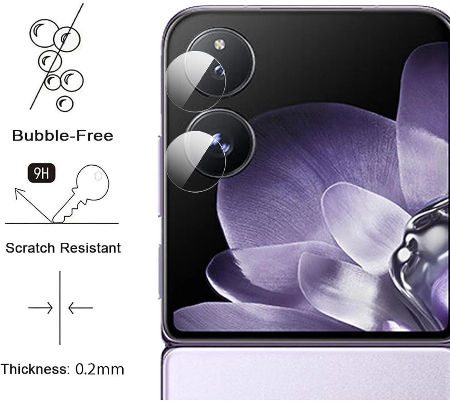 محافظ لنز دوربین فوق نازک GIOPUEY بسته 4 عددی سازگار با گوشی Xiaomi Mix Flip 2، محافظ صفحه شیشه ای HD دوربین [ضد خش]