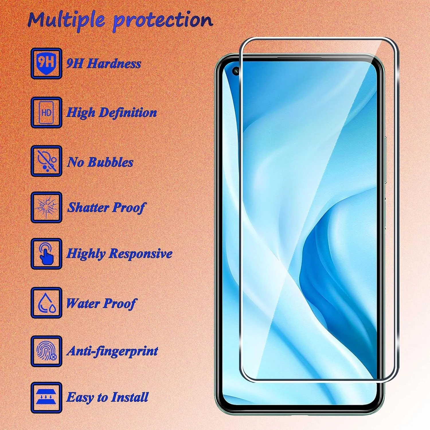 محافظ صفحه نمایش شیشه ای حرارت دیده Fyqzio [بسته 3+2 عددی] سازگار با شیائومی Mi 11 Lite 4G/5G و دوربین، بدون حباب، سختی 9H، ضد خش، محافظ صفحه نمایش HD برای شیائومی Mi 11 Lite 4G/5G