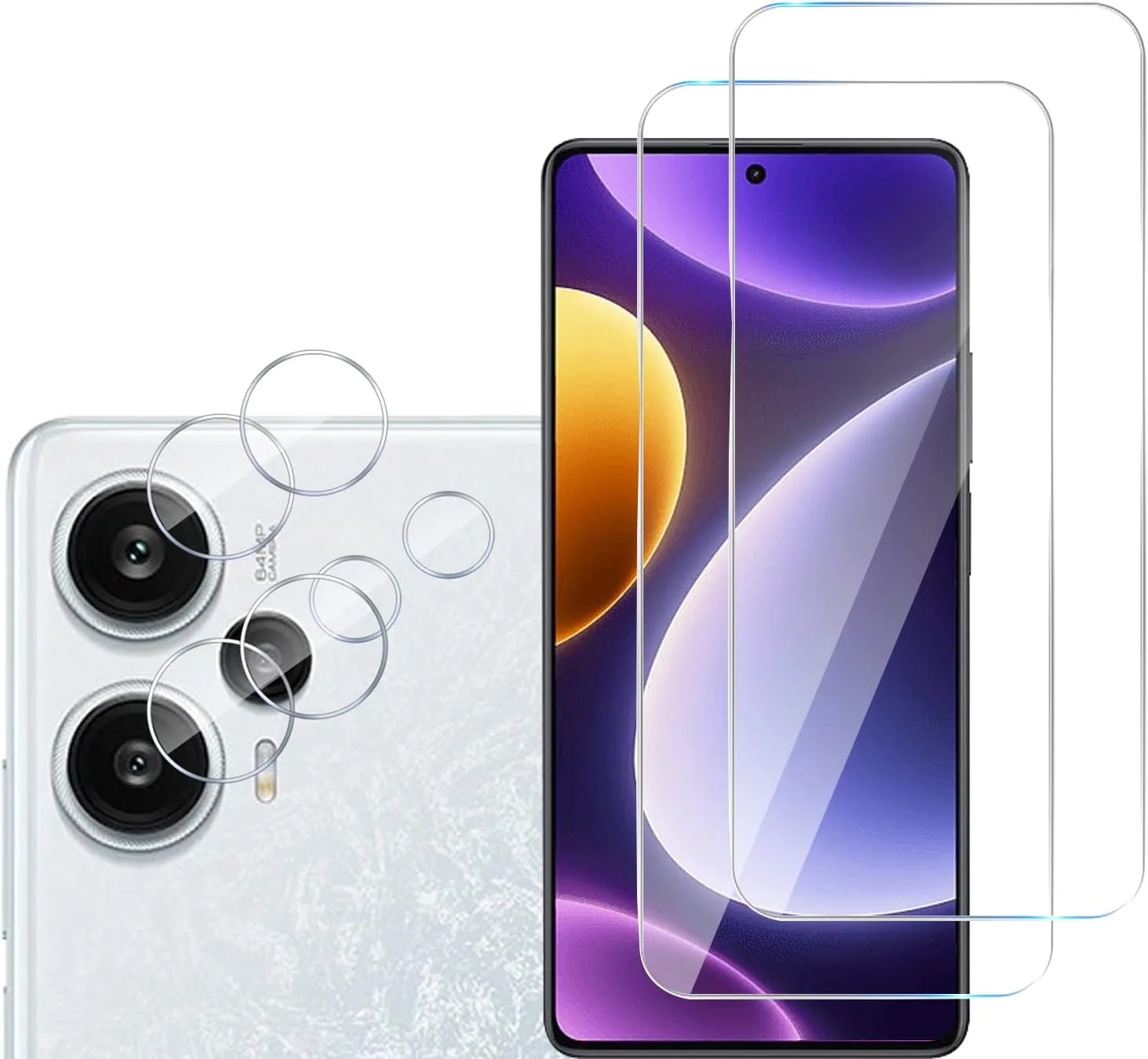 GMUJIAO [بسته 2+2] سازگار با شیائومی Redmi 13، محافظ صفحه نمایش شیشه ای حرارت دیده و محافظ لنز دوربین، فیلم شیشه ای حرارت دیده تمام صفحه HD [ضد شکستگی]