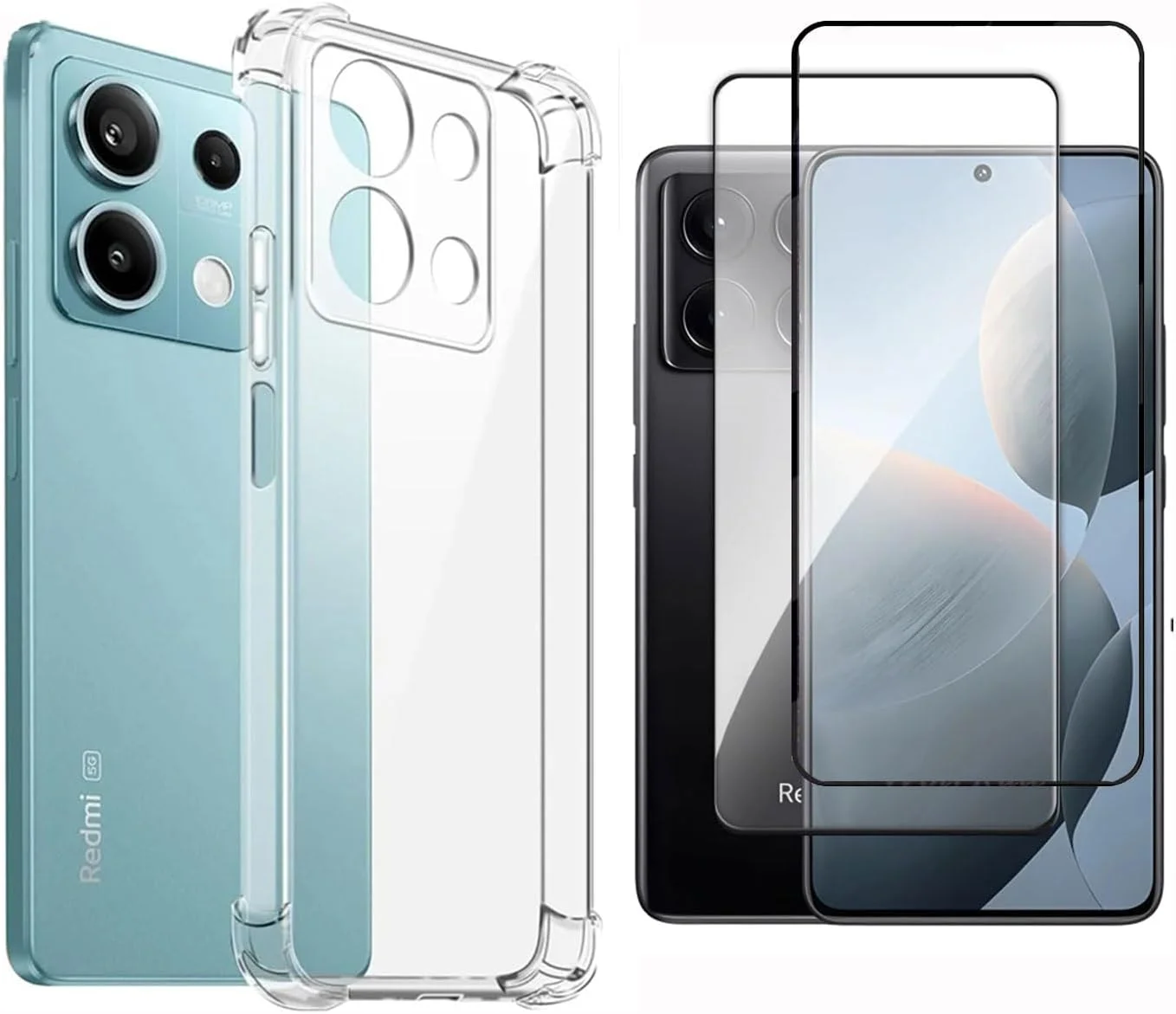 کاور محافظ گوشی پوچن (1+2 عددی) سازگار با گوشی شیائومی POCO X6 5G به همراه 2 عدد محافظ صفحه نمایش شیشه ای حرارت دیده، کاور TPU نرم و شفاف (Clear)