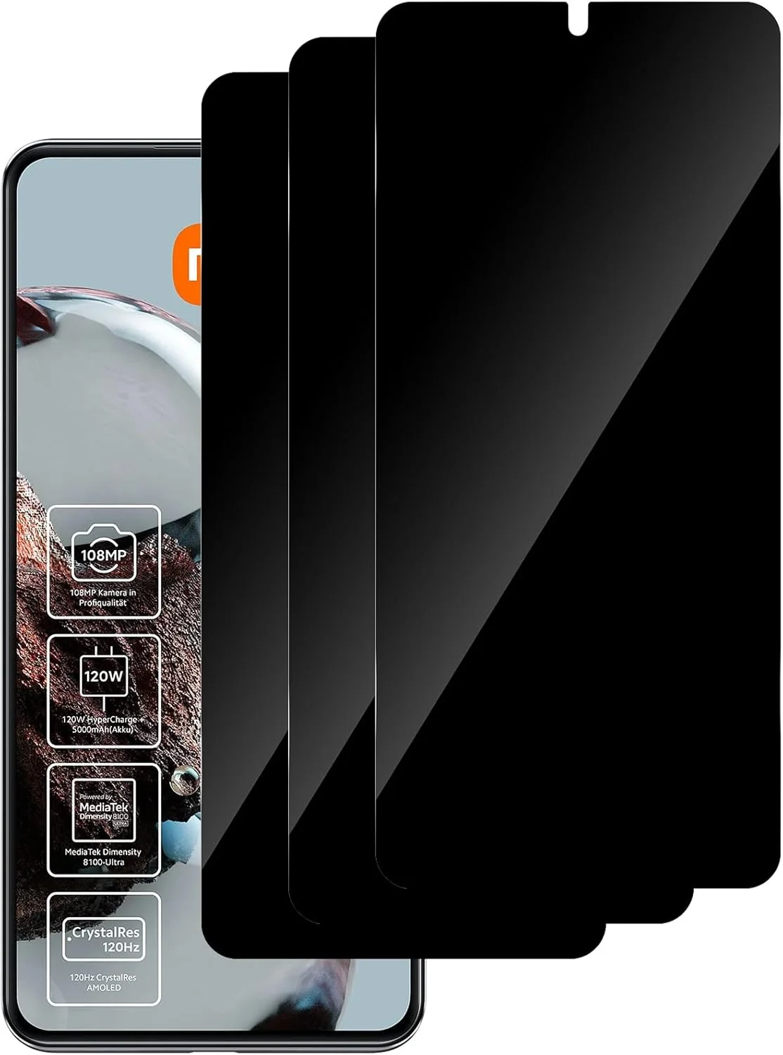 محافظ صفحه نمایش حریم خصوصی شیشه ای Haofun، 3 عدد، مناسب برای گوشی های شیائومی Mi 12T / 12T Pro، فیلم شیشه ای ضد جاسوسی، سختی 9H، ضد اثر انگشت، شیشه محافظ صفحه نمایش با سختی 9H