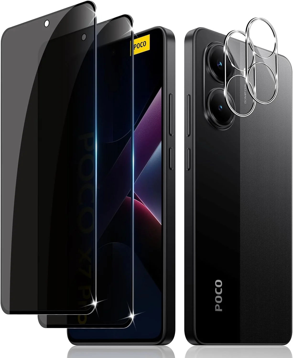 محافظ صفحه نمایش حریم خصوصی Liilaa برای شیائومی پوکو X7 پرو 5G، [2 + 2 قطعه] شیشه حرارت دیده حریم خصوصی و فیلم دوربین، ضد خش سختی HD 9H محافظ صفحه نمایش ضد جاسوسی