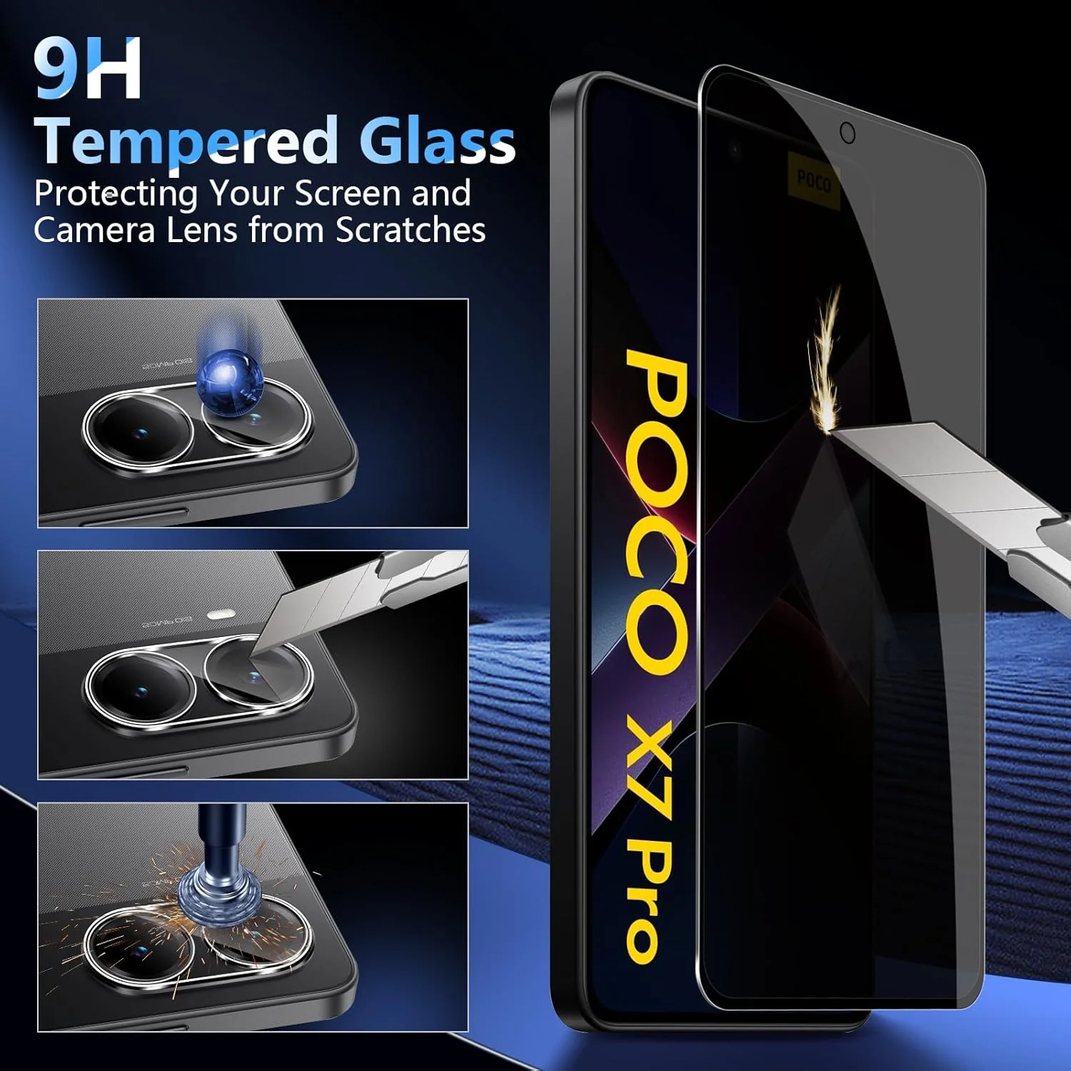 محافظ صفحه نمایش حریم خصوصی Liilaa برای شیائومی پوکو X7 پرو 5G، [2 + 2 قطعه] شیشه حرارت دیده حریم خصوصی و فیلم دوربین، ضد خش سختی HD 9H محافظ صفحه نمایش ضد جاسوسی