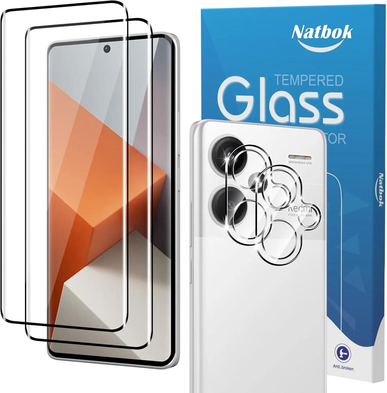 محافظ صفحه نمایش شیشه ای تمام صفحه شفاف HD ناتبوک 2+2 عددی 3D برای شیائومی ردمی نوت 13 پرو+ با محافظ دوربین عقب، بدون حباب، ضد خش