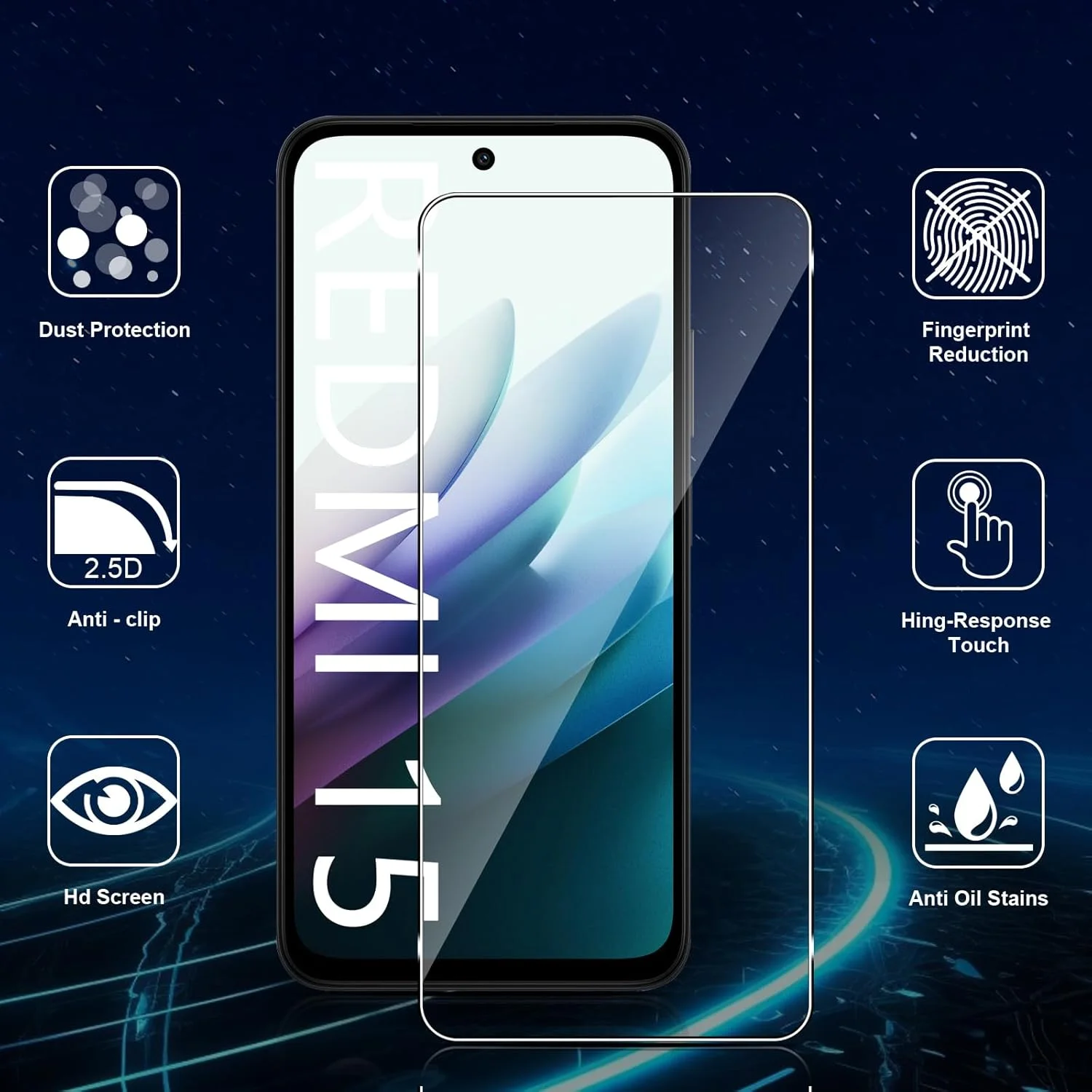 محافظ صفحه نمایش شیشه ای حرارت دیده 3 تکه Datree برای شیائومی Redmi 15، محافظ لنز دوربین عقب 3 تکه، سختی 9H / ضد خش / بدون حباب / فوق العاده مقاوم