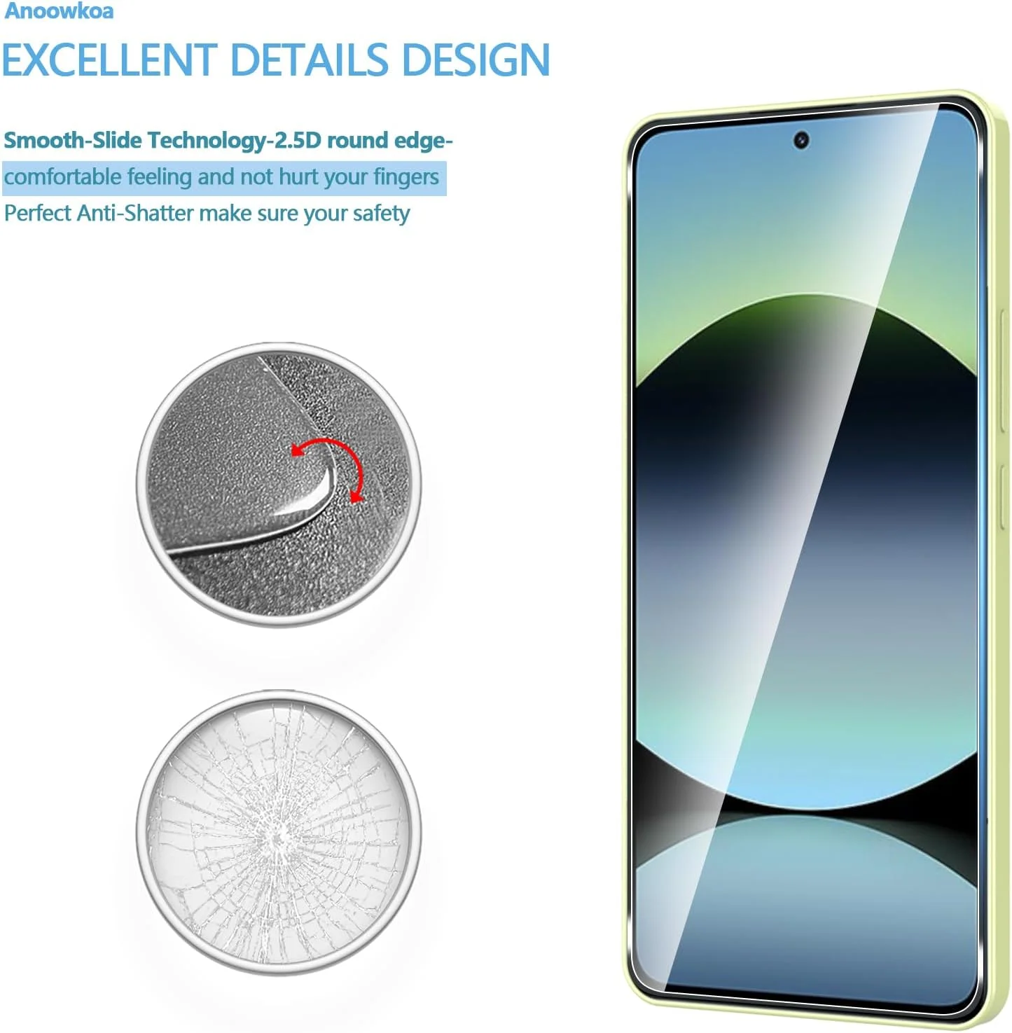 محافظ صفحه نمایش شیشه ای حرارت دیده آنووکوا برای گوشی شیائومی Redmi Note 14 4G/5G، محافظ تلفن همراه فوق العاده مقاوم در برابر خراش برای تمام صفحه، 3 عدد