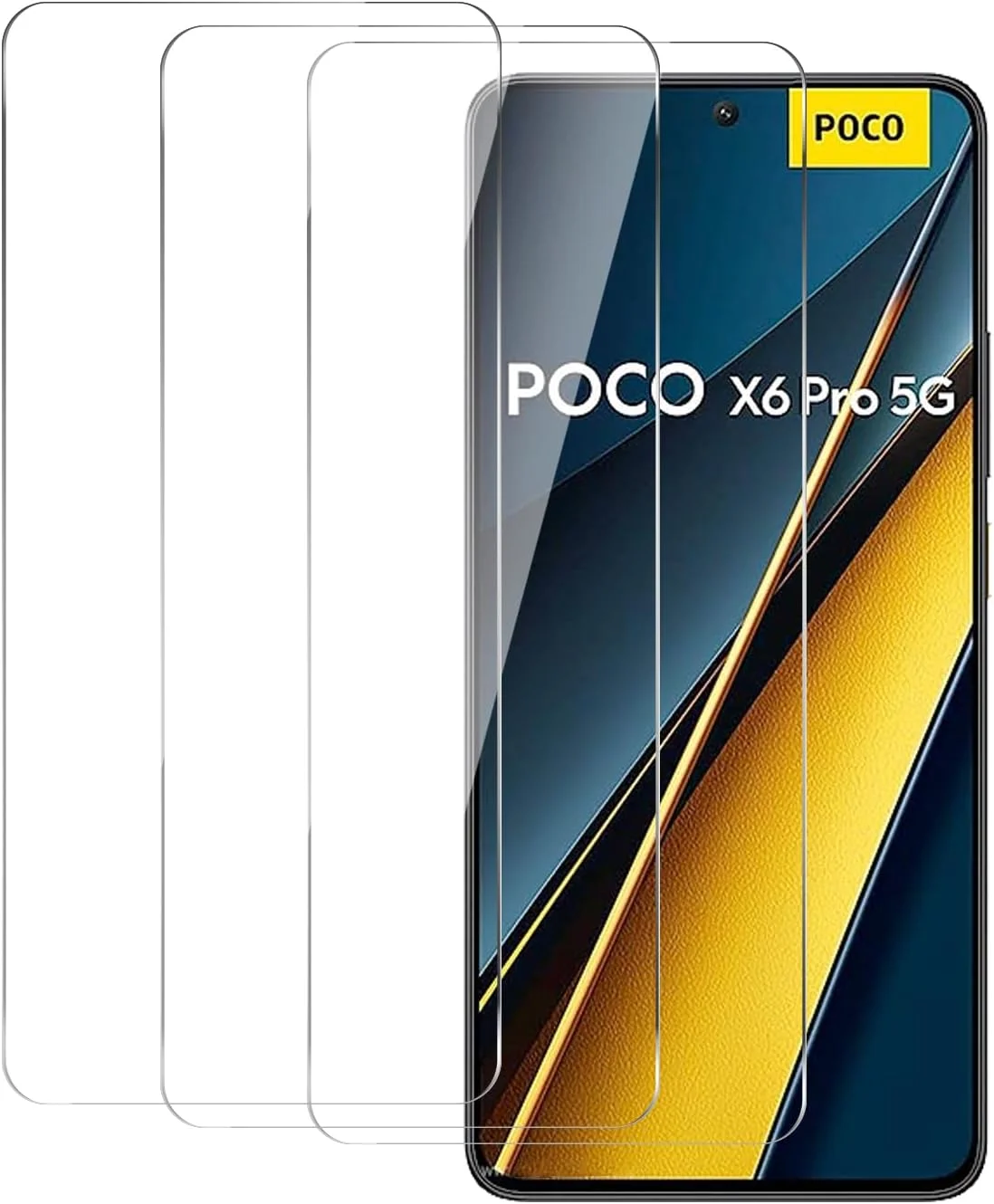 بیشکج بسته 3 عددی محافظ صفحه نمایش برای شیائومی پوکو X6 پرو 5G، شیشه با سختی 9H، نصب آسان، بدون حباب، سازگار با قاب، شیشه ضد خرد شدن، سطح اولئوفوبیک ضد اثر انگشت