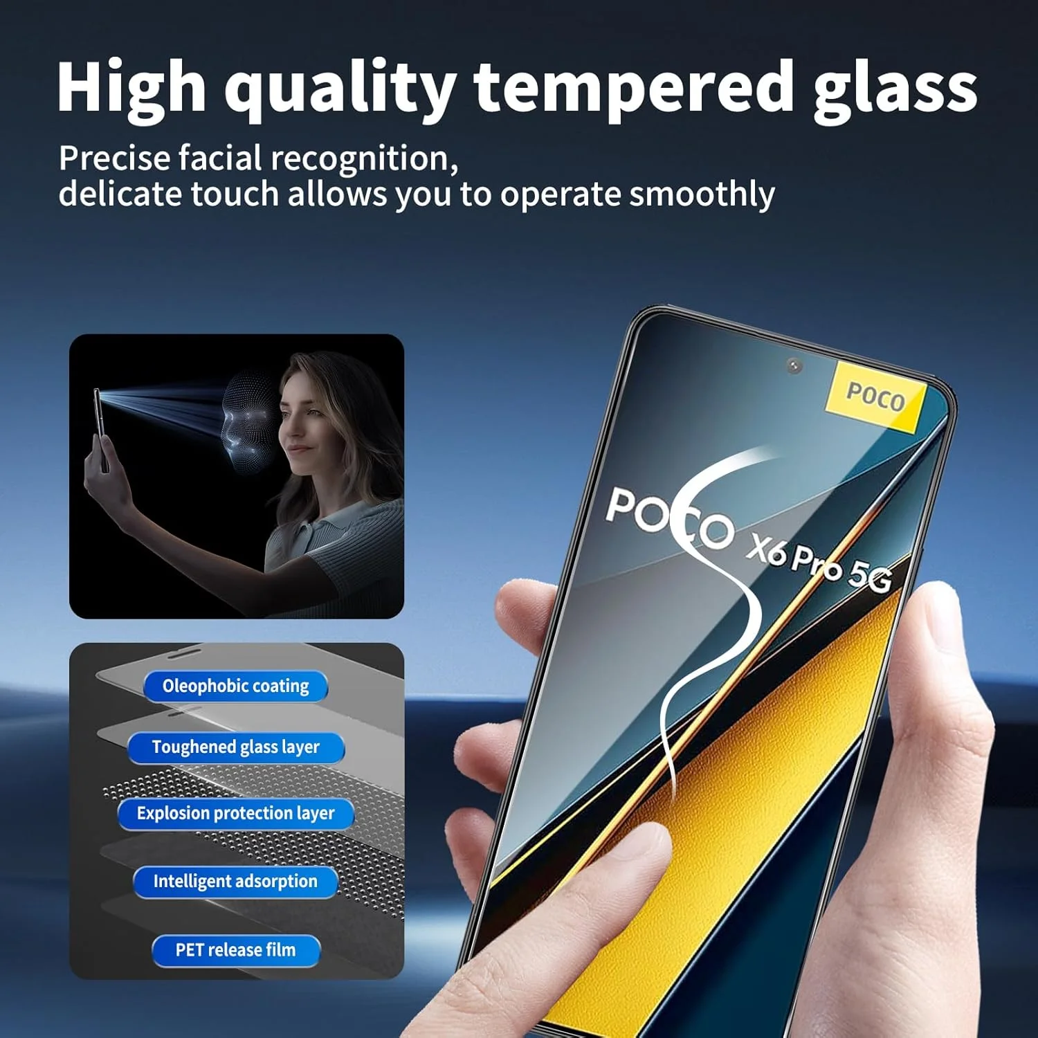 بیشکج بسته 3 عددی محافظ صفحه نمایش برای شیائومی پوکو X6 پرو 5G، شیشه با سختی 9H، نصب آسان، بدون حباب، سازگار با قاب، شیشه ضد خرد شدن، سطح اولئوفوبیک ضد اثر انگشت