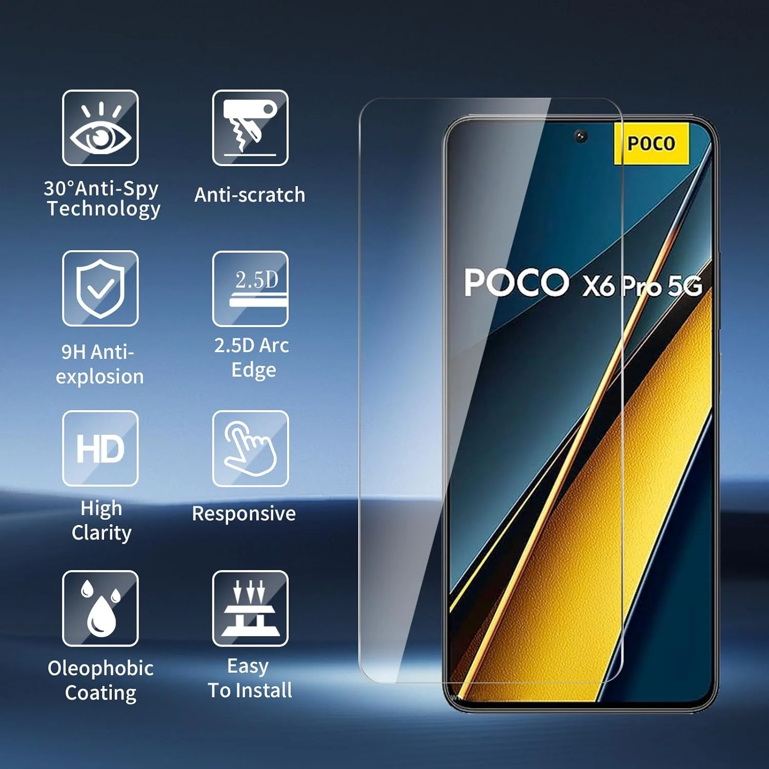 بیشکج بسته 3 عددی محافظ صفحه نمایش برای شیائومی پوکو X6 پرو 5G، شیشه با سختی 9H، نصب آسان، بدون حباب، سازگار با قاب، شیشه ضد خرد شدن، سطح اولئوفوبیک ضد اثر انگشت