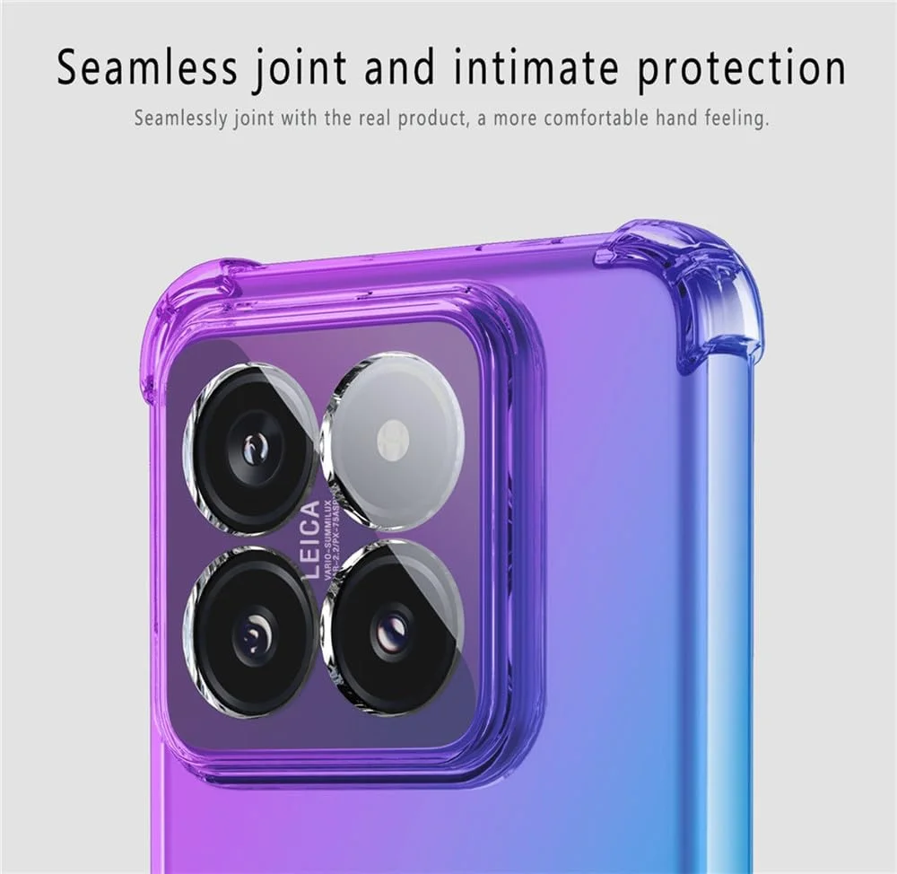 کاور محافظ گوشی RonRun برای شیائومی 14 پرو به همراه 2 محافظ صفحه نمایش شیشه ای حرارت دیده، TPU ضد خش، رنگ گرادیان شفاف، صورتی سبز