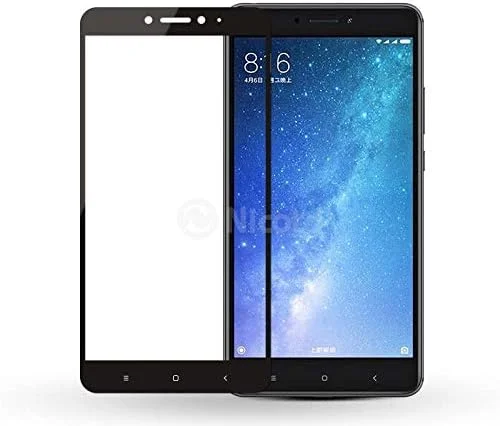 محافظ صفحه نمایش شیشه ای حرارت دیده برای شیائومی می مکس 2، فیلم تمام صفحه با چاپ ابریشمی (لبه قوس دار) - مشکی