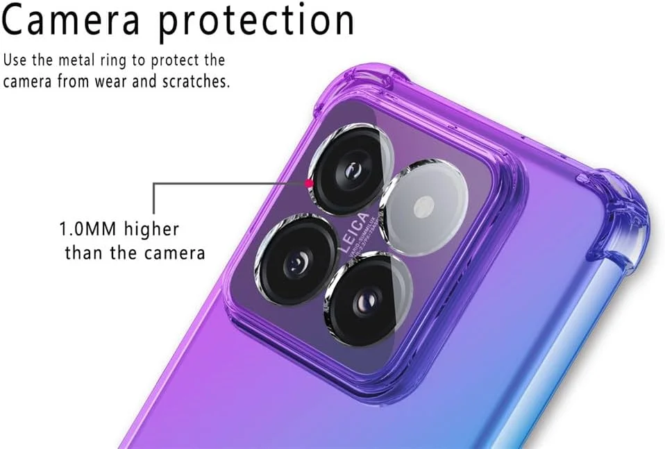 کاور محافظ گوشی RonRun برای شیائومی 14 پرو به همراه 2 محافظ صفحه نمایش شیشه ای حرارت دیده، TPU ضد خش، رنگ گرادیان شفاف، صورتی سبز