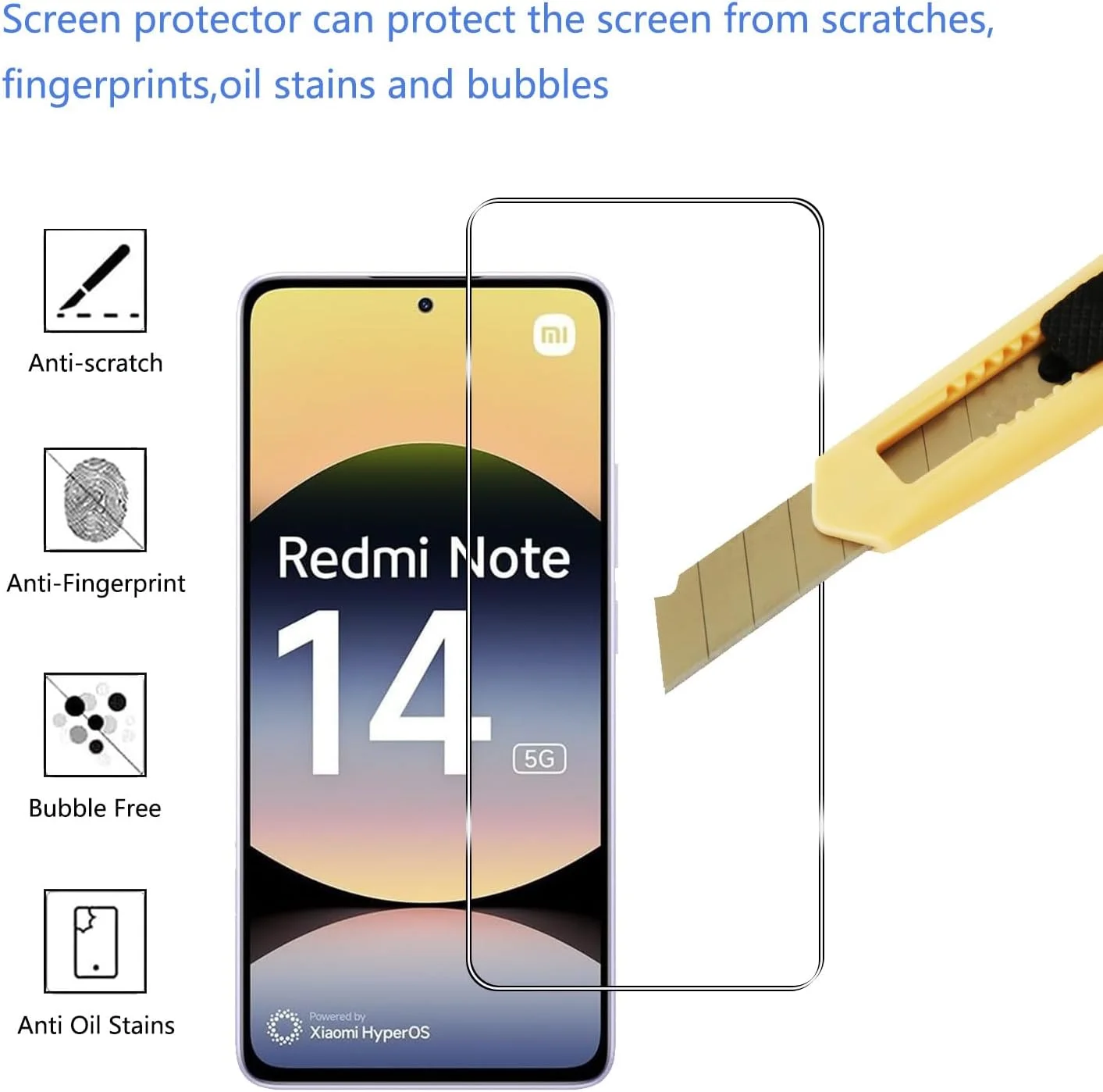 محافظ صفحه نمایش شیشه ای حرارت دیده YIFNTANG [3 عددی] برای گوشی شیائومی Redmi Note 14 5G/4G، سختی 9H، ضد خش، بدون حباب، محافظ صفحه نمایش شفاف HD سازگار با شیائومی Redmi Note 14 5G/4G