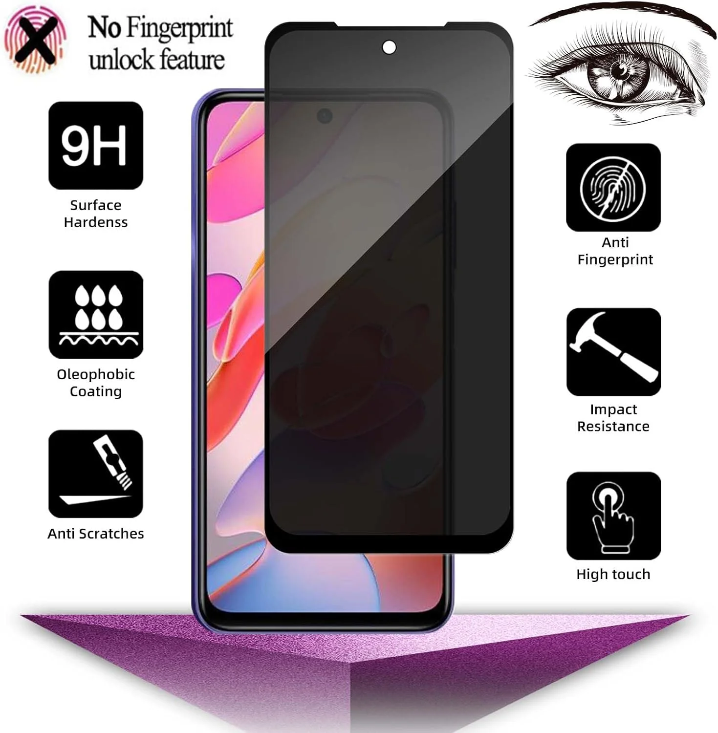 محافظ صفحه نمایش حریم خصوصی 3 عددی DYNASCO برای ردمی نوت 11 4G / نوت 11S 4G / شیائومی POCO M4 Pro 4G 6.43 اینچ، محافظ صفحه نمایش شیشه ای حرارت دیده ضد جاسوسی با پوشش کامل - ضد خرد شدن