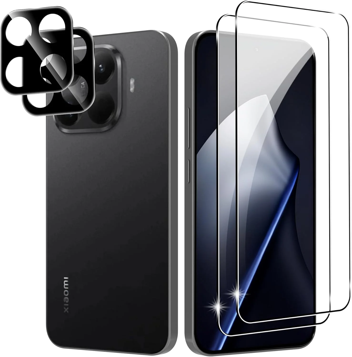 محافظ صفحه نمایش CAUHENYEE برای شیائومی 15T / 15T Pro شیشه حرارت دیده، بسته [2+2] شامل 2 عدد محافظ صفحه نمایش + 2 عدد محافظ دوربین، محافظ صفحه نمایش شیشه ای با سختی HD 9H