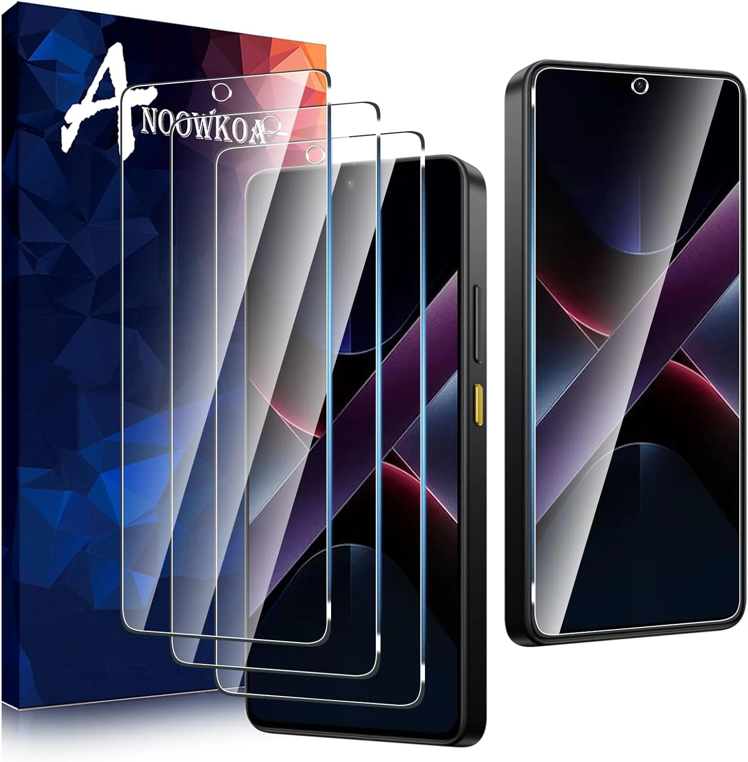 محافظ صفحه نمایش 3 عددی Anoowkoa برای شیائومی Poco X7 Pro 5G، شیشه حرارت دیده، محافظ تمام صفحه شفاف سازگار با Poco X7 Pro